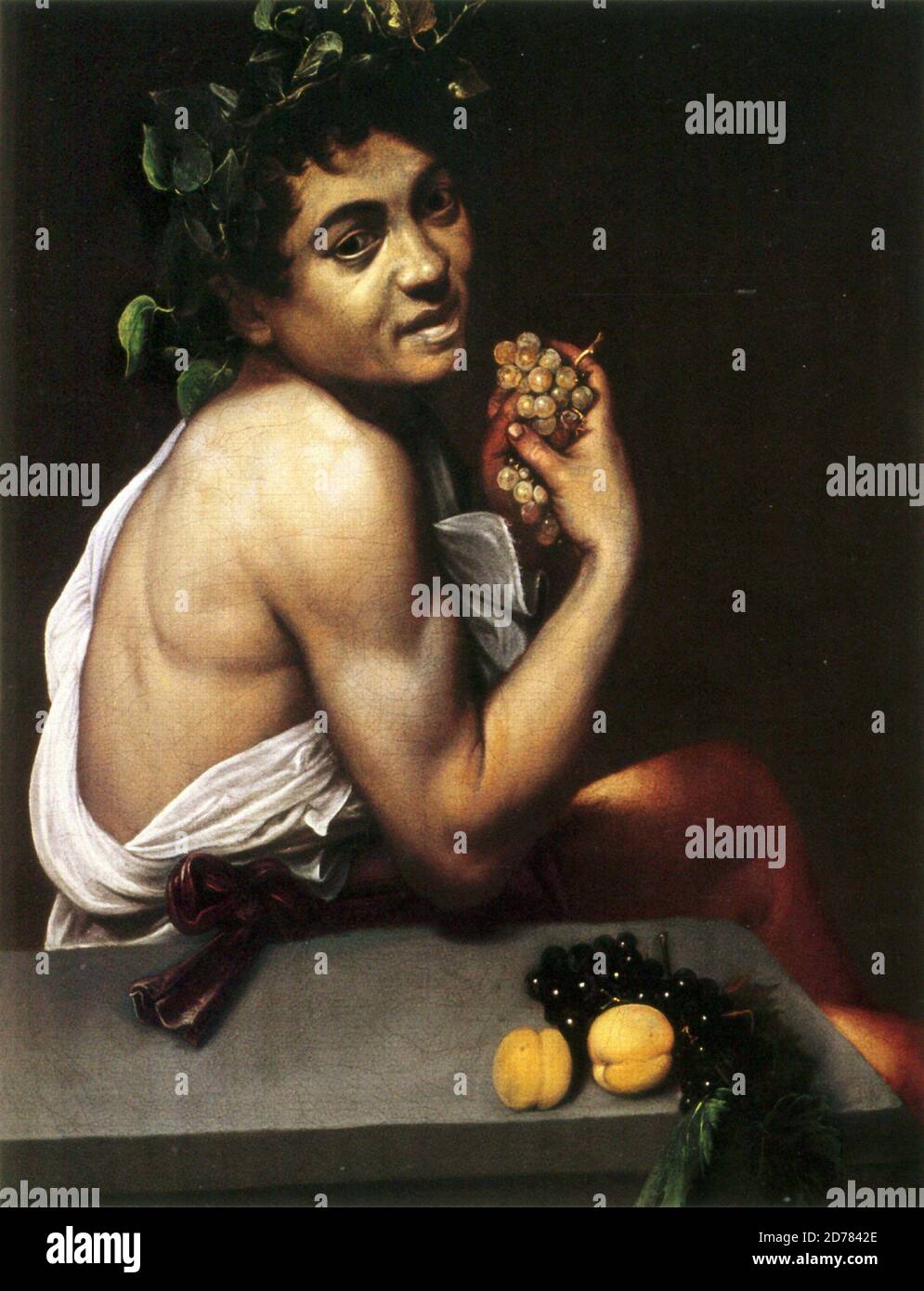 Title: The Sick Bacchus Creator: Michelangelo Caravaggio  Date: 1591 Medium: oil on canvas Dimensions: 67 x 53 cms Location: Galleria Borghese, Rome Stock Photo