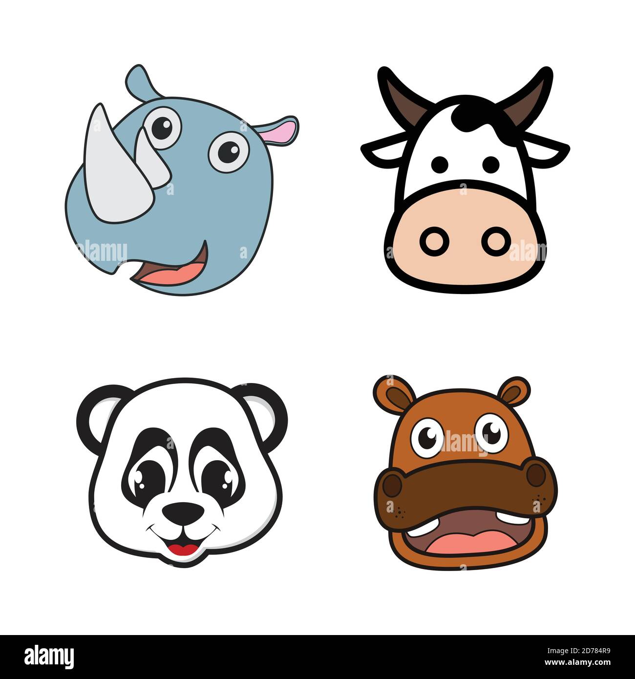 Cute smiling animals head icons for child birthday. Wildlife funny cartoon and vector design. Vector illustration EPS.8 EPS.10 Stock Vector