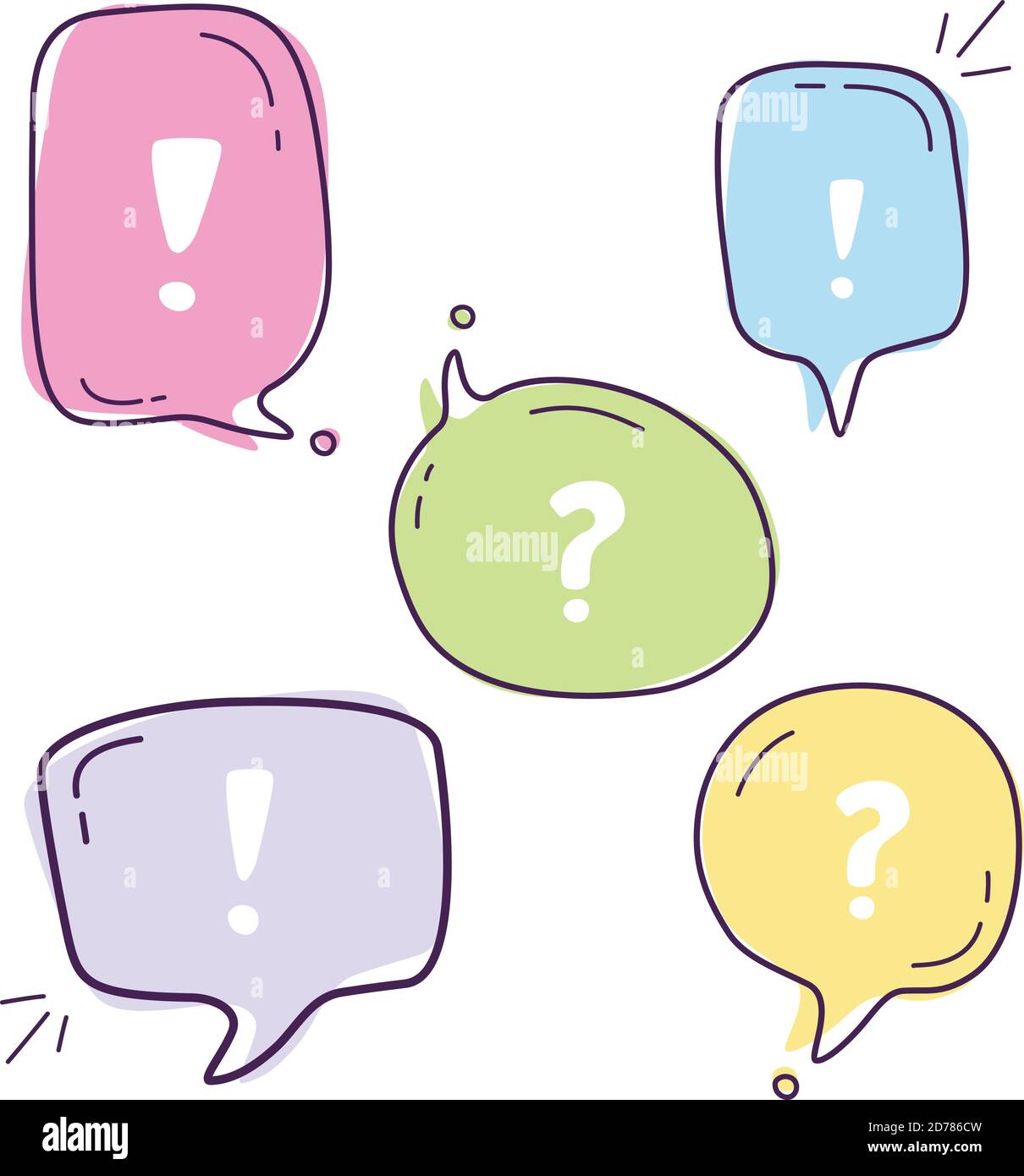 Set vector illustration of colorful dialog speech bubbles with icons ...
