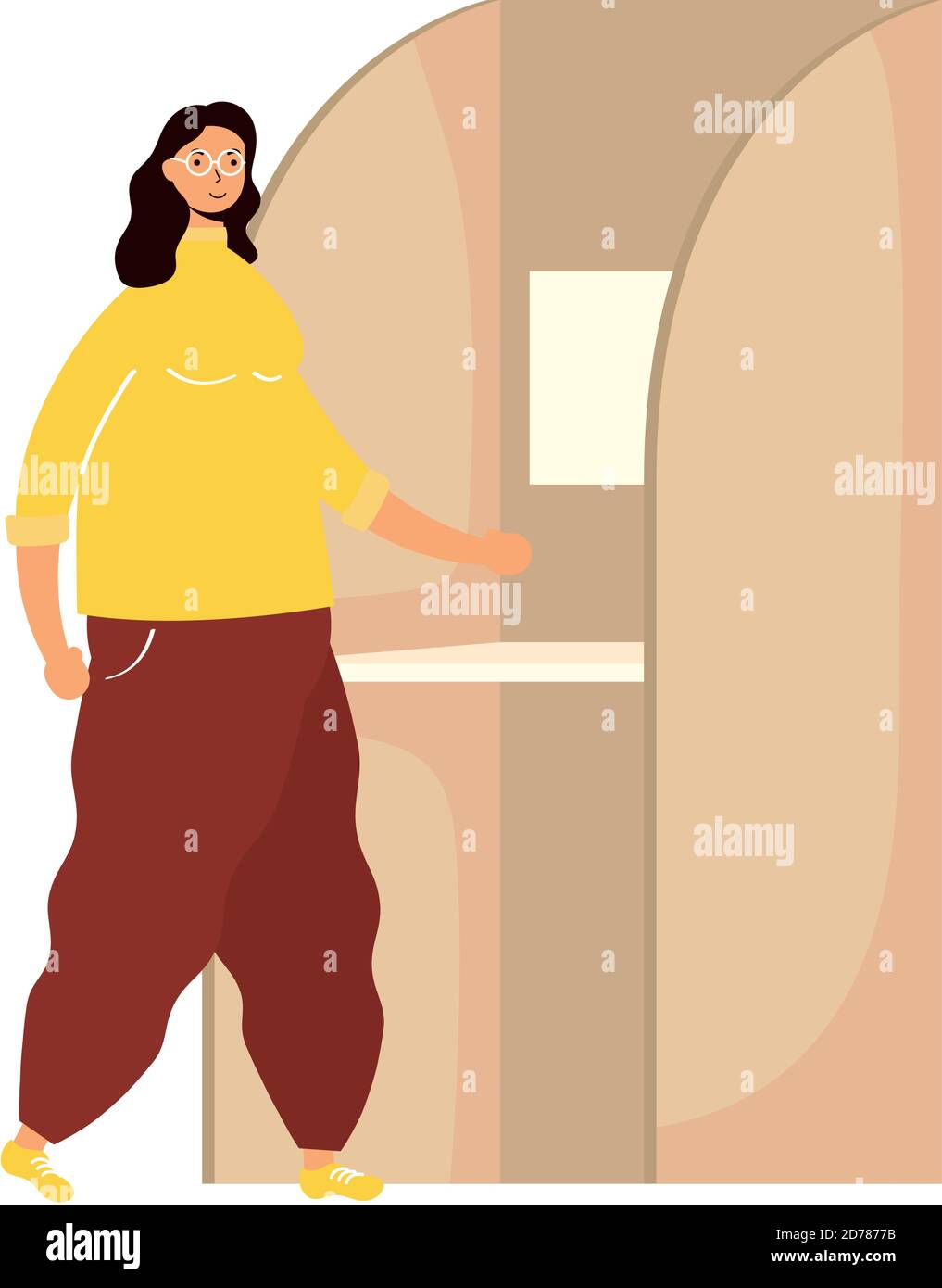 young woman in voting cubicle character vector illustration design Stock Vector