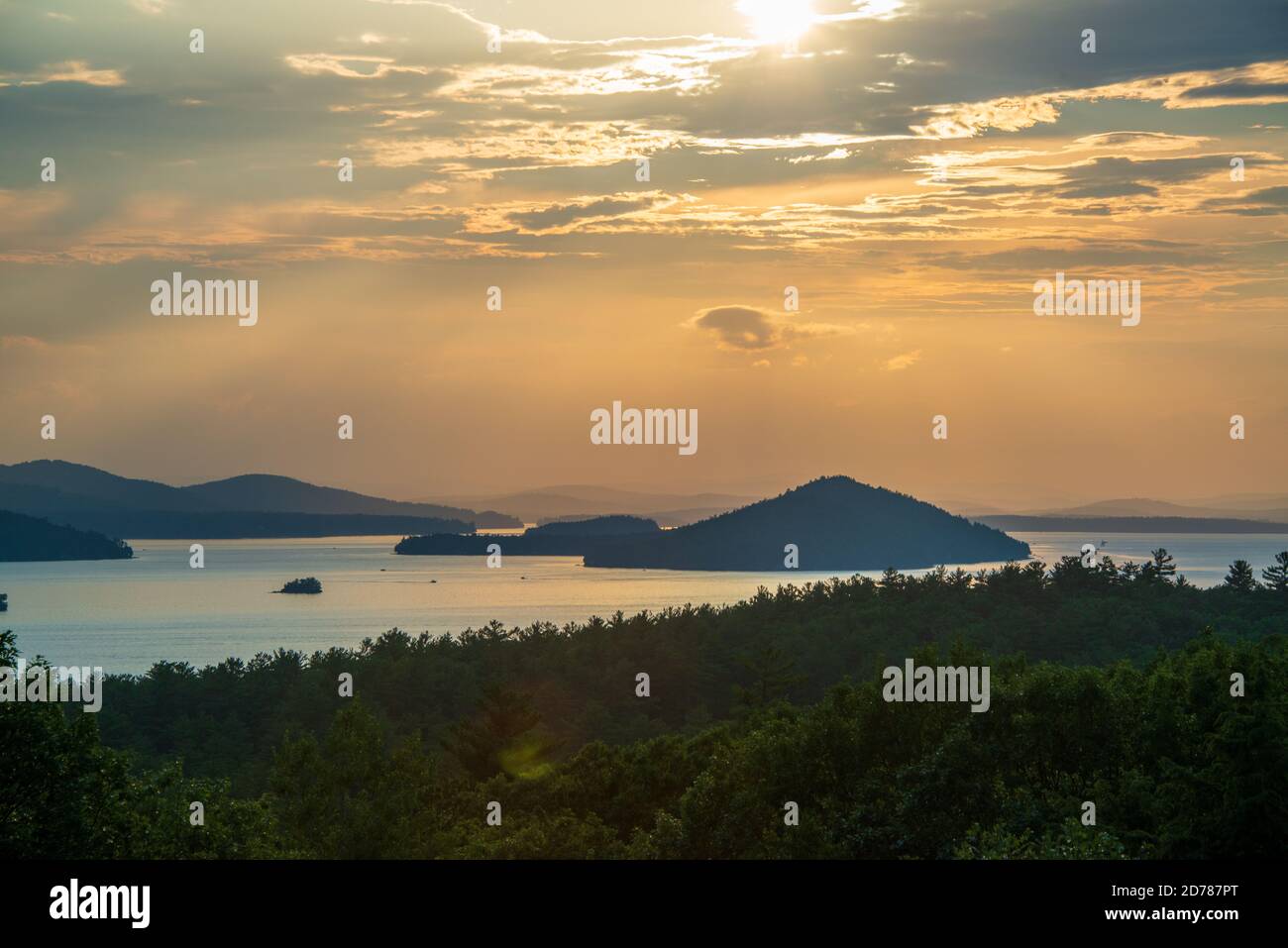 Evening Sunsets On Lake Winnipesaukee Stock Photo