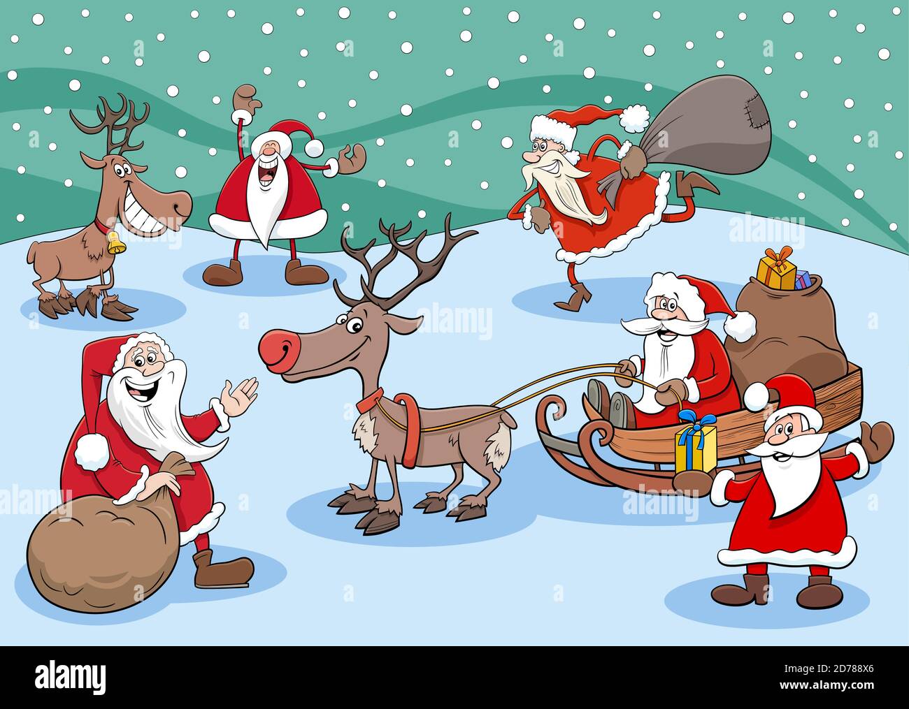 Cartoon Illustration of Happy Santa Claus Characters Group on Christmas ...