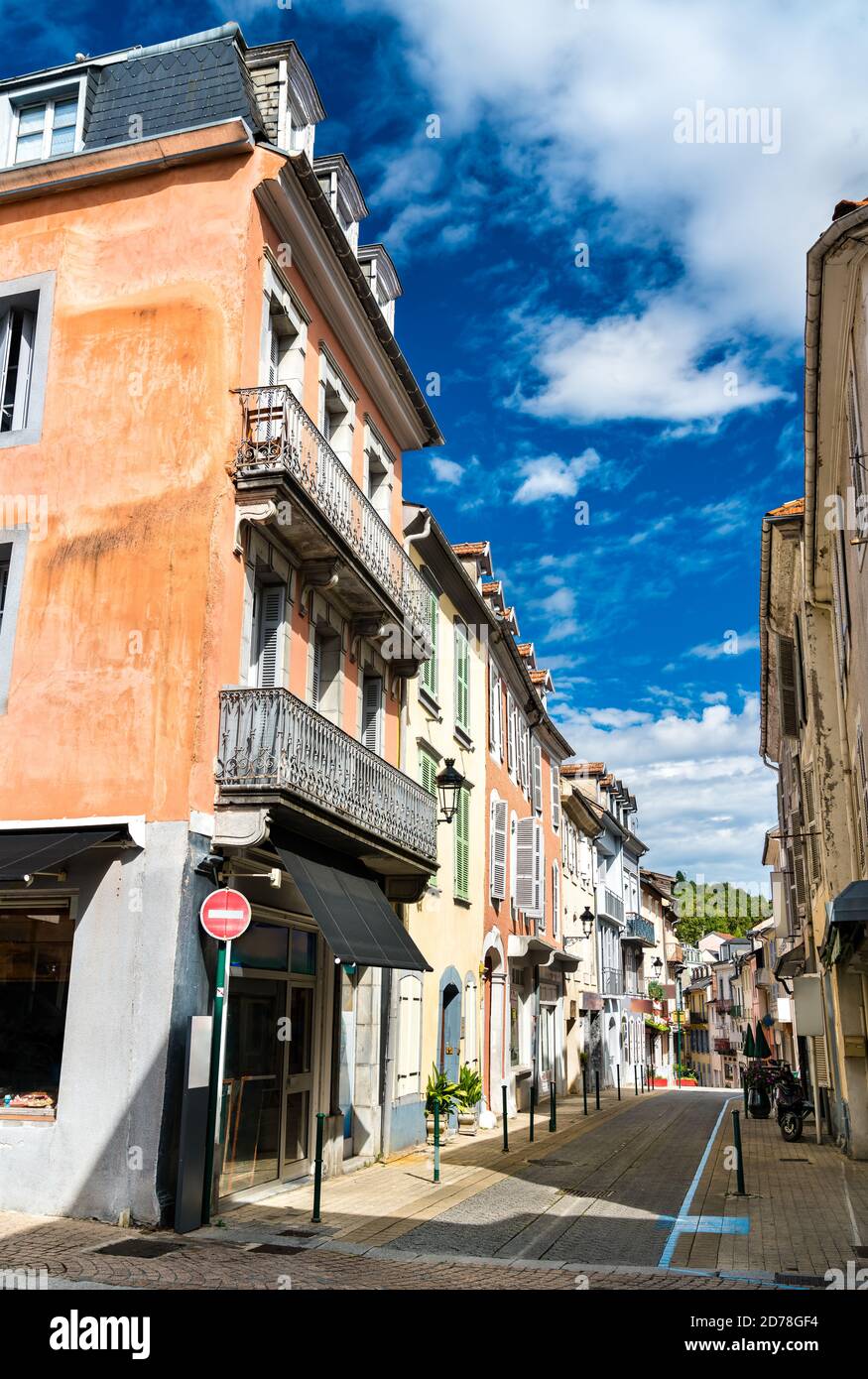 Narrow street with houses in Lourdes France Stock Photo Alamy