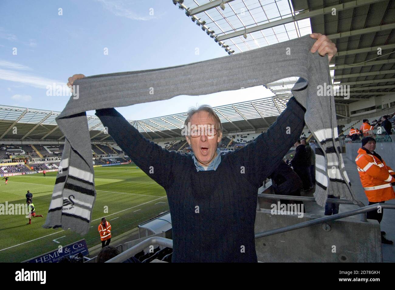 Spencer Davis returns to his roots in Swansea to watch a football match at the Liberty Stadium in Swansea on 6th Feb 2010. Stock Photo