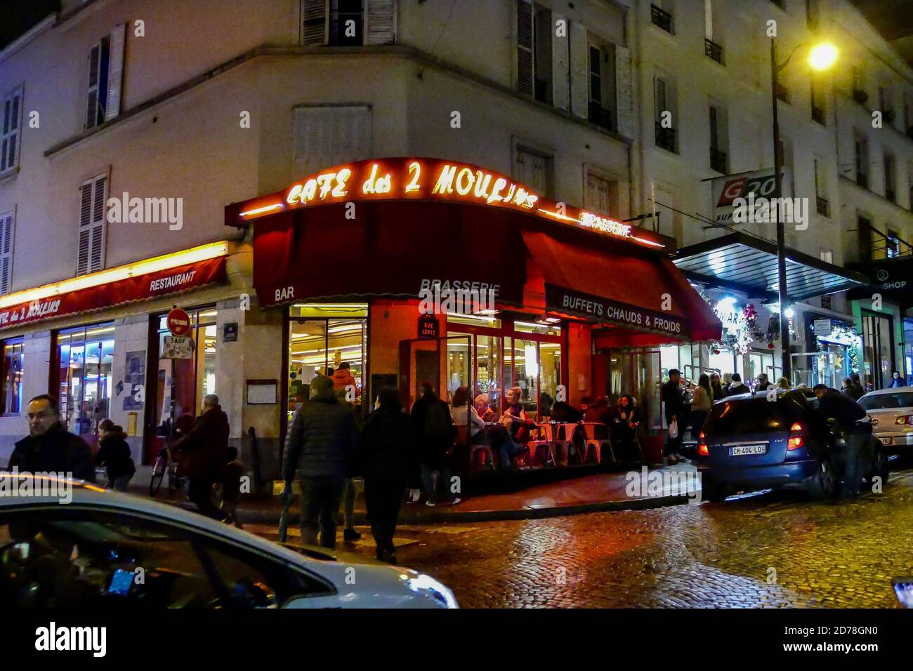 Editorial Picture date 25 12 2017 Cafe des 2 Moulins from Amelie movie, Photo image a Beautiful panoramic view of Paris Metropolitan City Stock Photo
