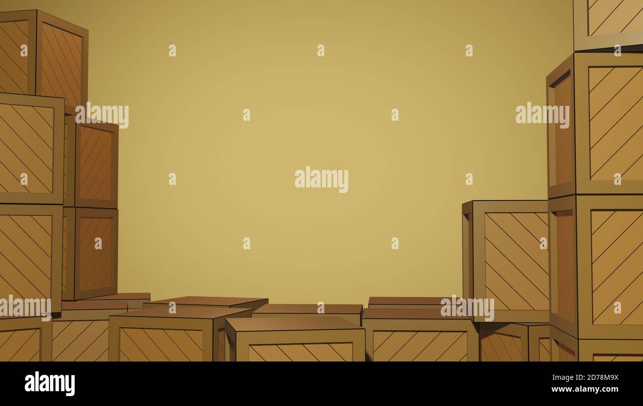 Frame of Boxes with Yellow Background, Wooden Box. Slide Presentation ...