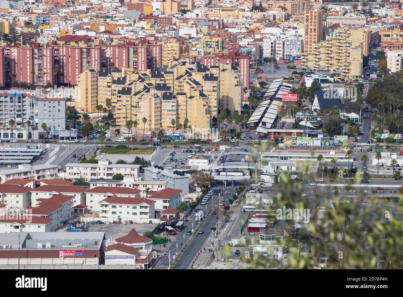 Gibraltar, View of border between Gibraltar and Spain Stock Photo Alamy