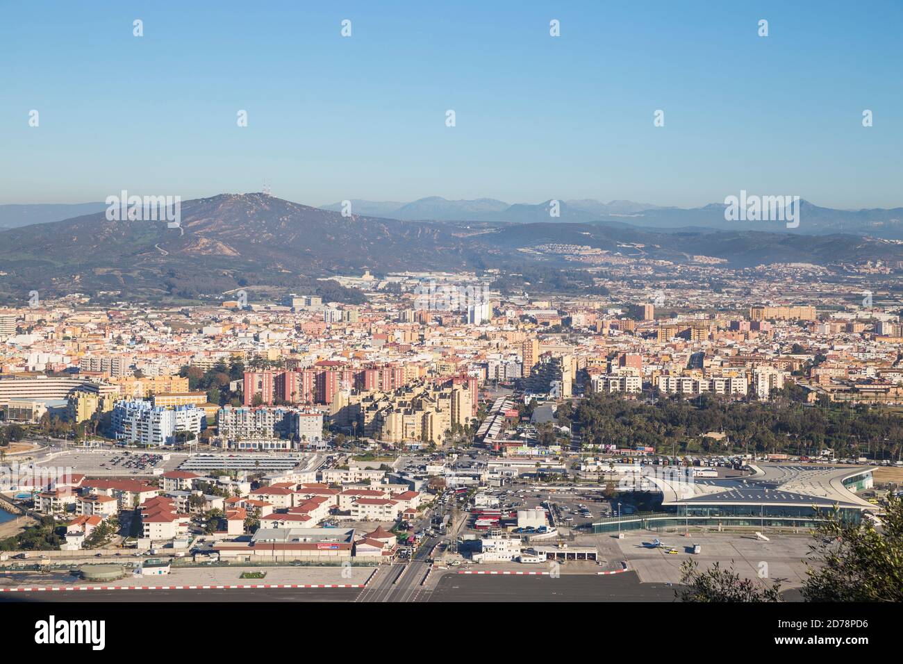 Gibraltar, View of border between Gibraltar and Spain Stock Photo Alamy