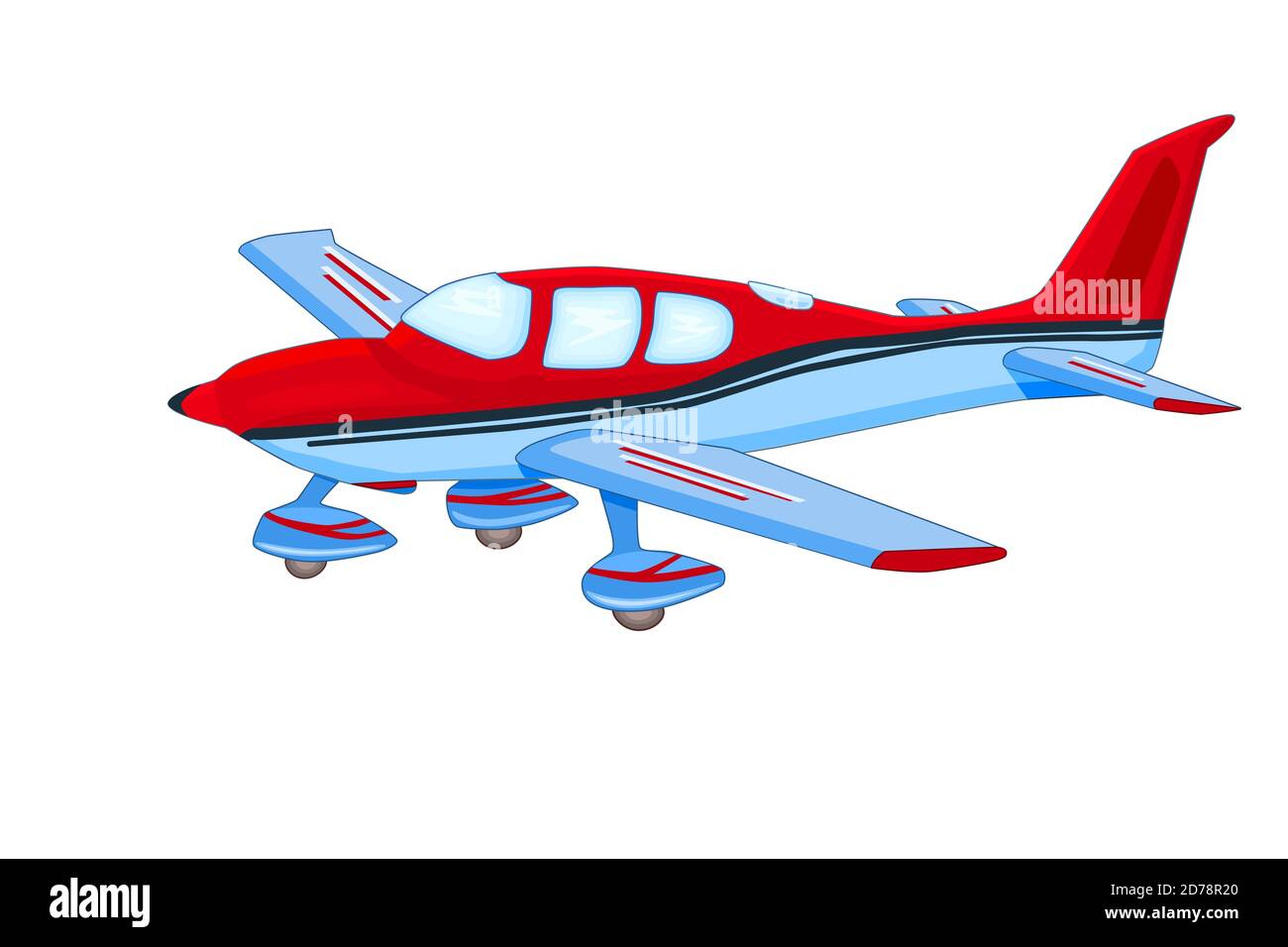 Small airplane isolated on white background. Personal plane. Civil aviation airplane.Light aircraft school.Air tours vehicle.Commercial flights.Vector Stock Vector