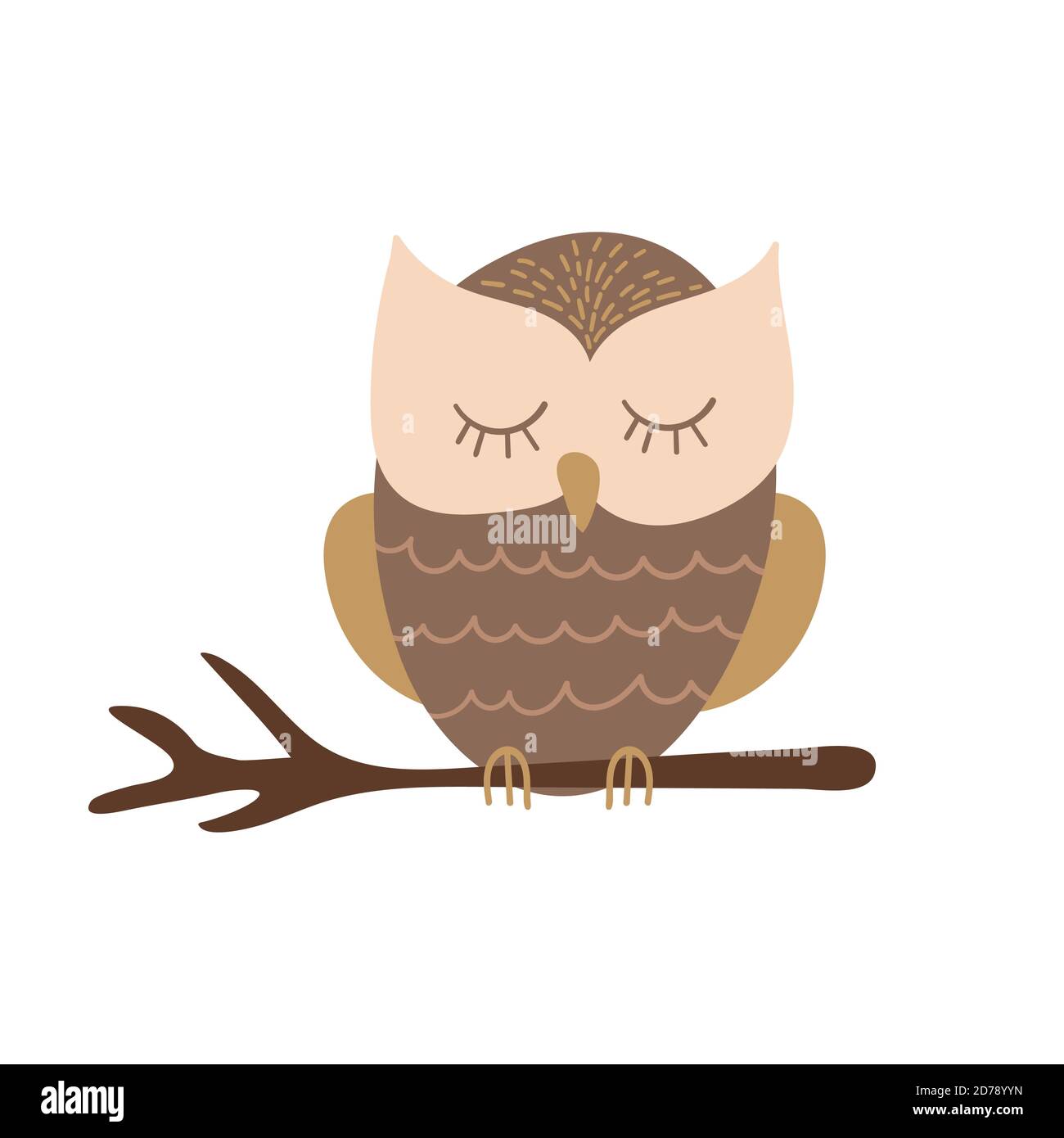 Cute cartoon owl sitting on a branch. Funny woodland character isolated on  white background. Vector illustration Stock Vector Image & Art - Alamy