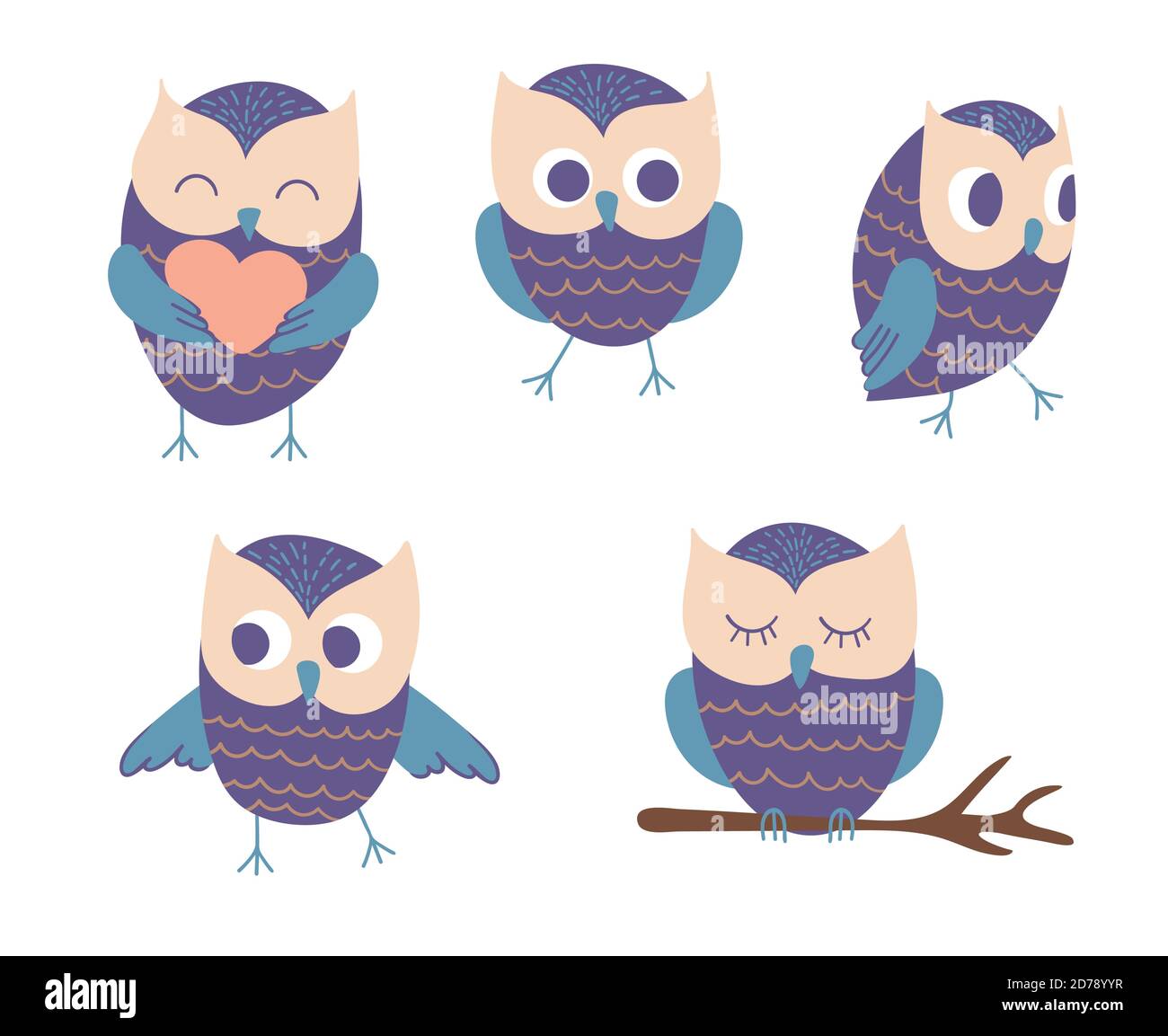 Cute cartoon owls collection. Funny woodland character on white background.  Vector illustration Stock Vector Image & Art - Alamy