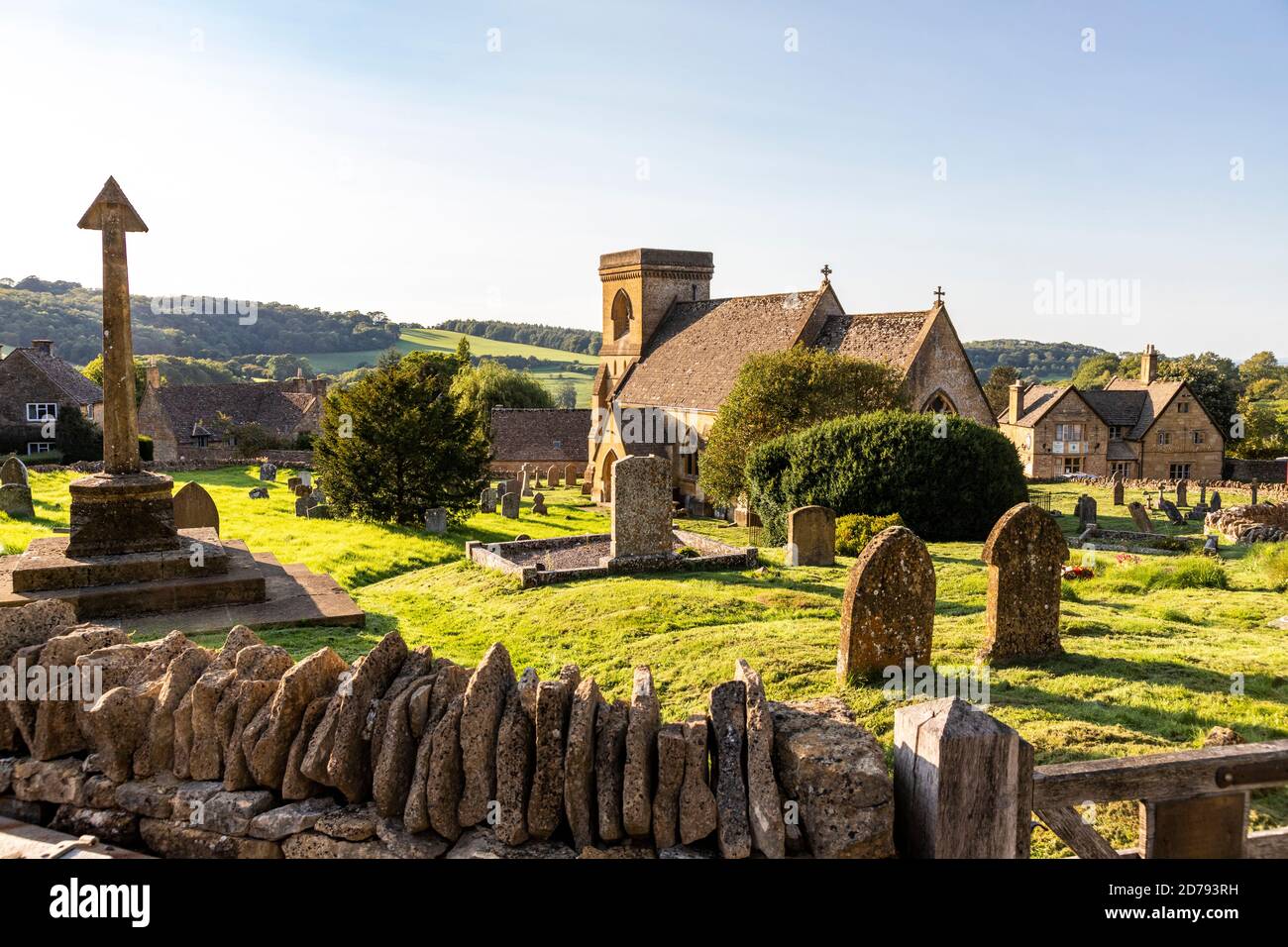 Evening light on St Barnabas church in the Cotswold village of Snowshill, Gloucestershire UK Stock Photo