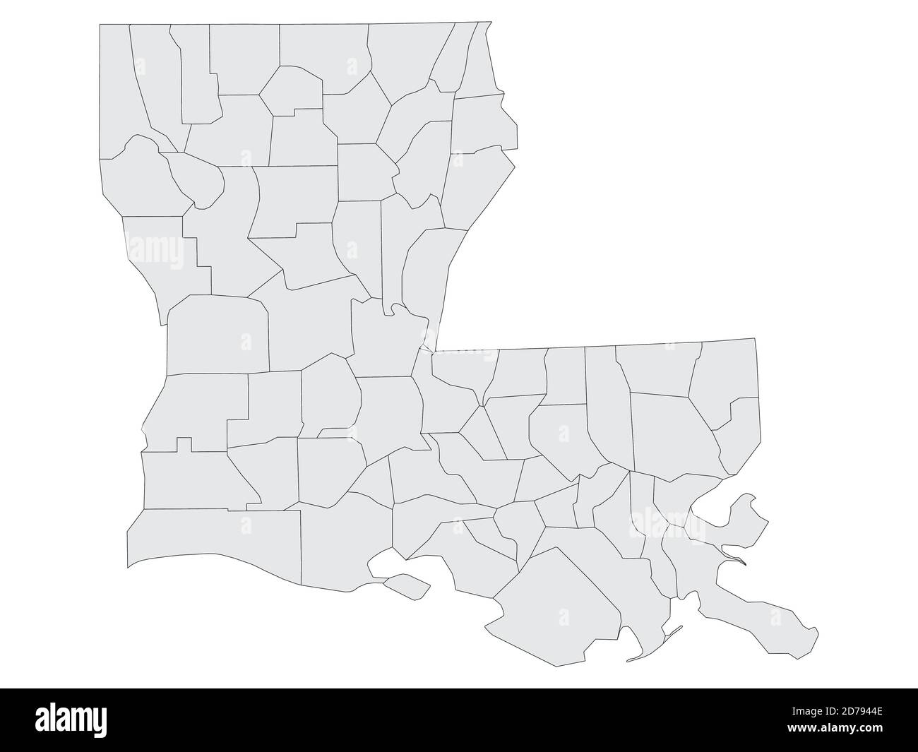 Grey Flat Election Counties Map of the United States of America Federal State of Louisiana Stock Vector