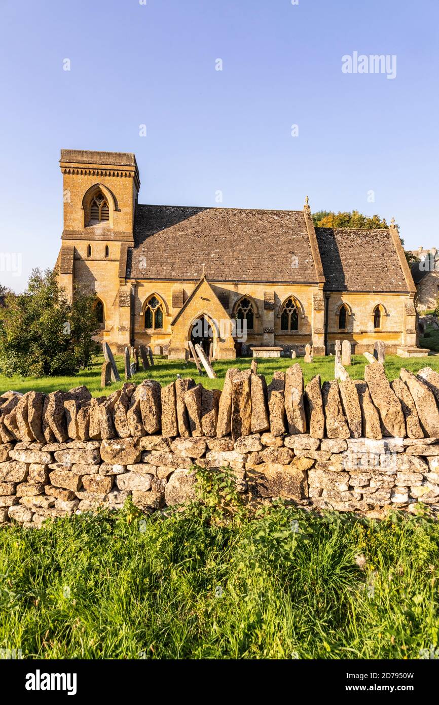 Evening light on St Barnabas church in the Cotswold village of Snowshill, Gloucestershire UK Stock Photo