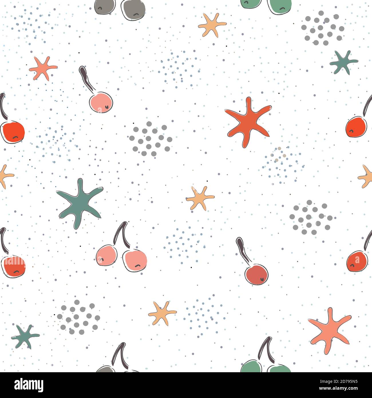 Seamless Pattern with Cute Cherries on cute background Stock Vector