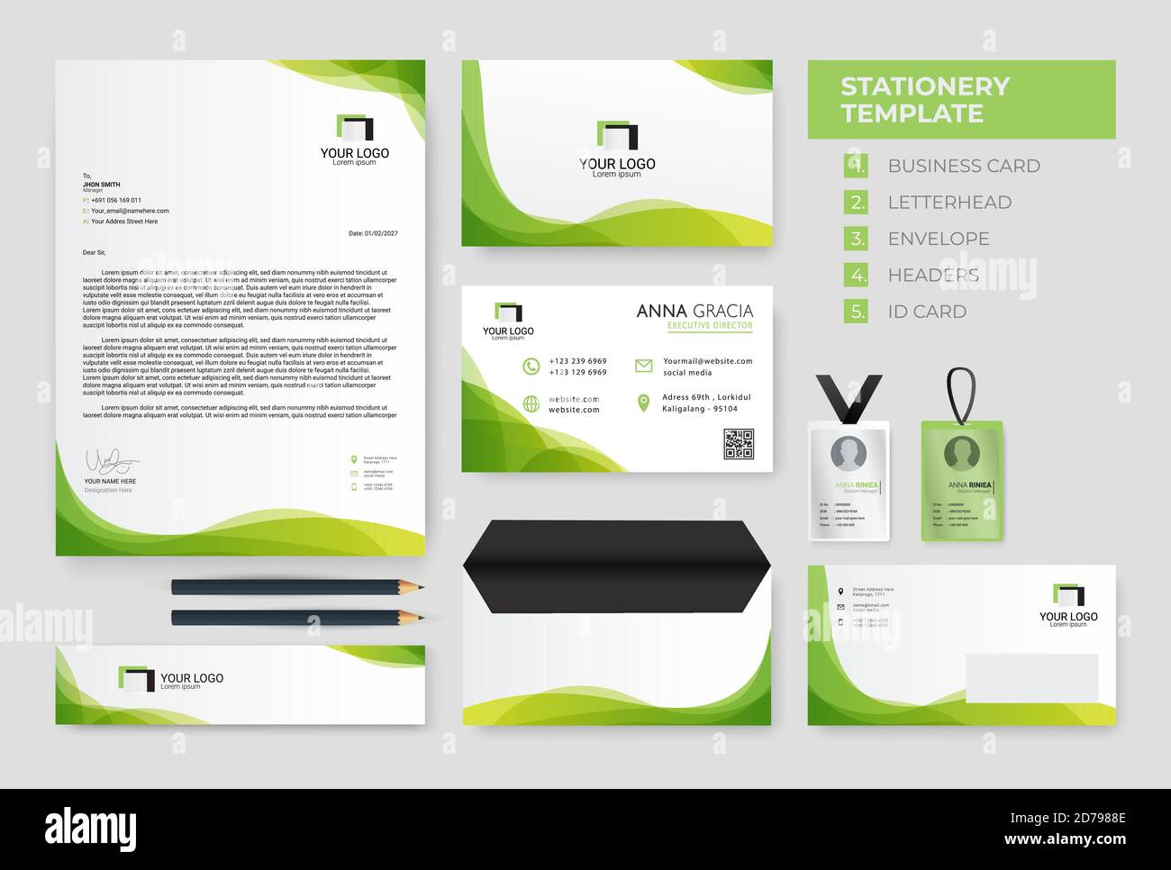 green wavy Corporate Identity template. Business Stationery Template ...