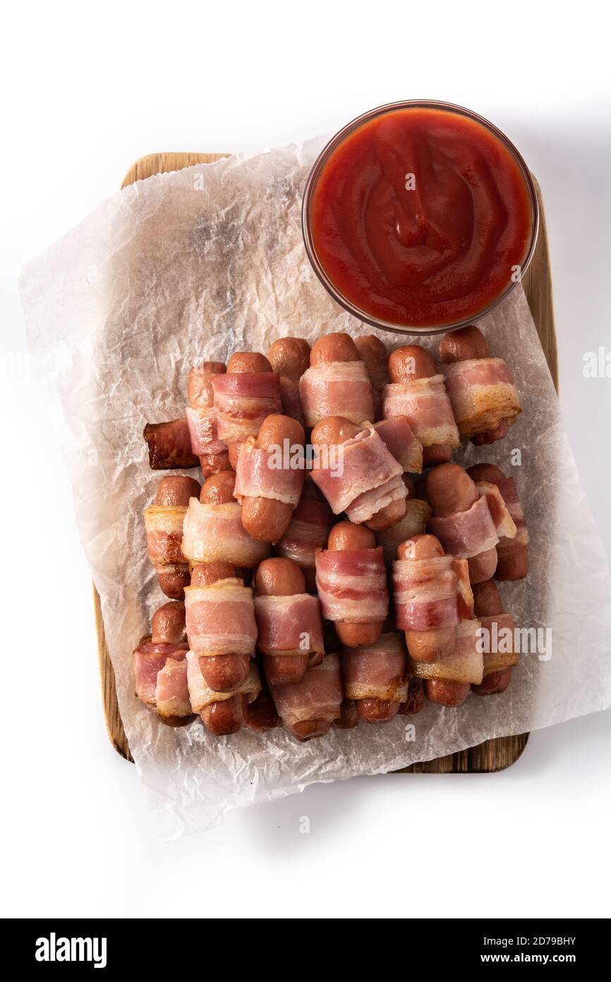 Pig In Blankets Sausages Wrapped In Smoked Bacon Isolated On