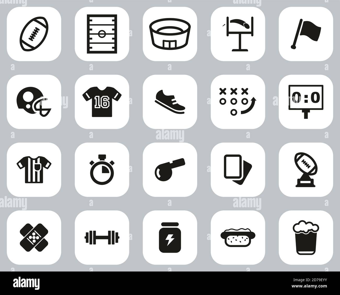 Football Or American Football Icons Black & White Flat Design Set Big ...