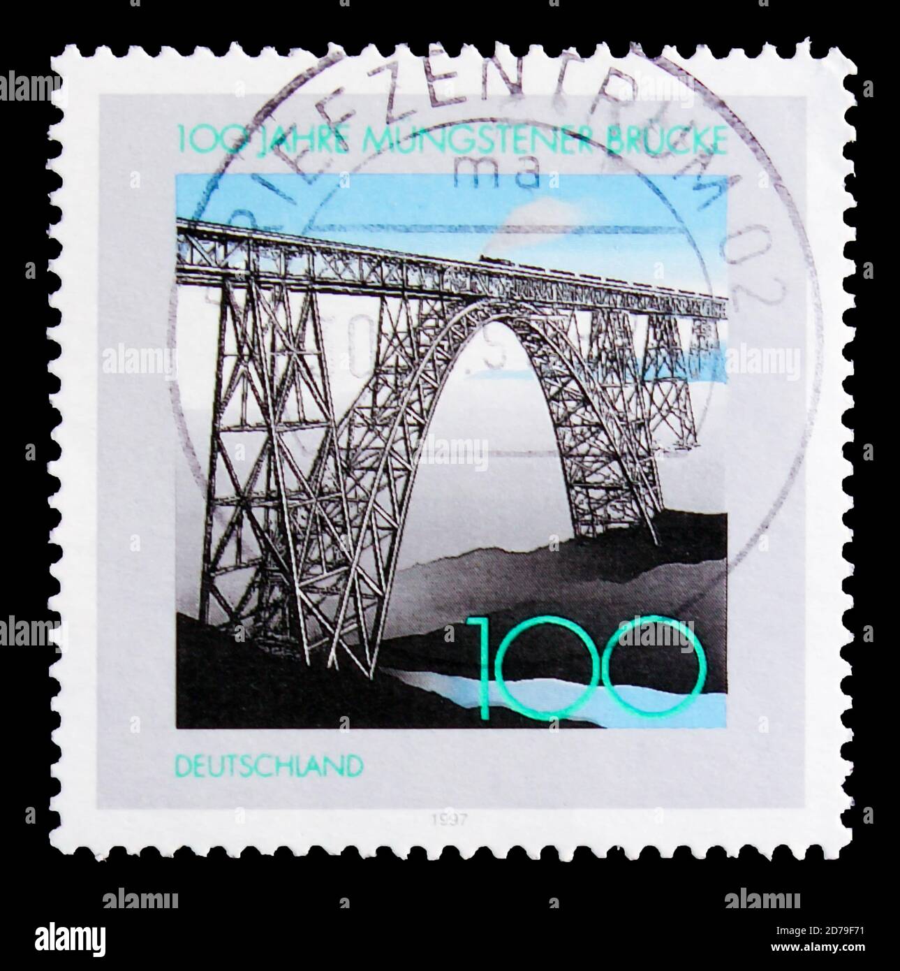 MOSCOW, RUSSIA - OCTOBER 3, 2017: A stamp printed in Germany Federal Republic shows Mungsten Bridge, Centenary, Bridges serie, circa 1997 Stock Photo