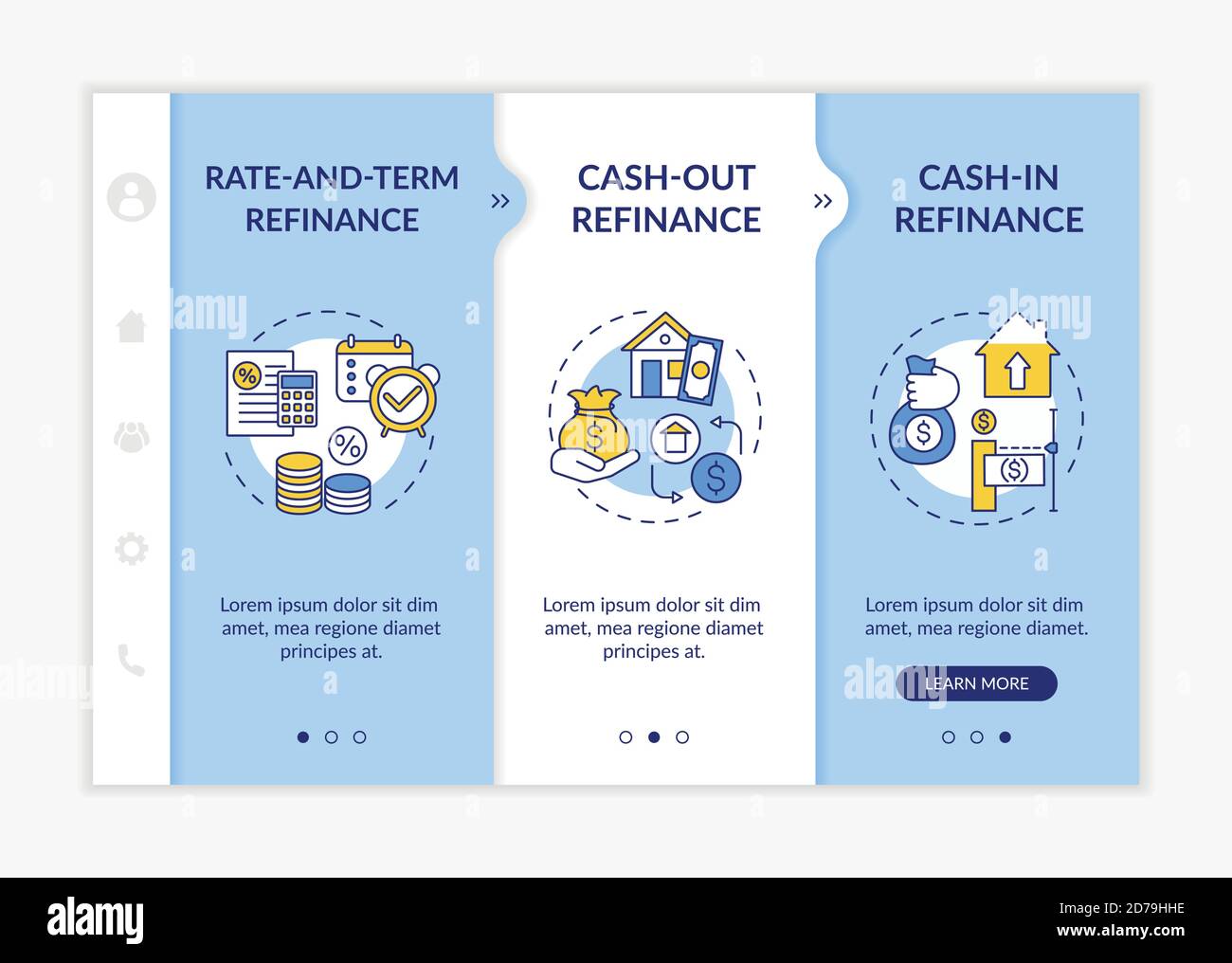 Loan borrowing types onboarding vector template Stock Vector