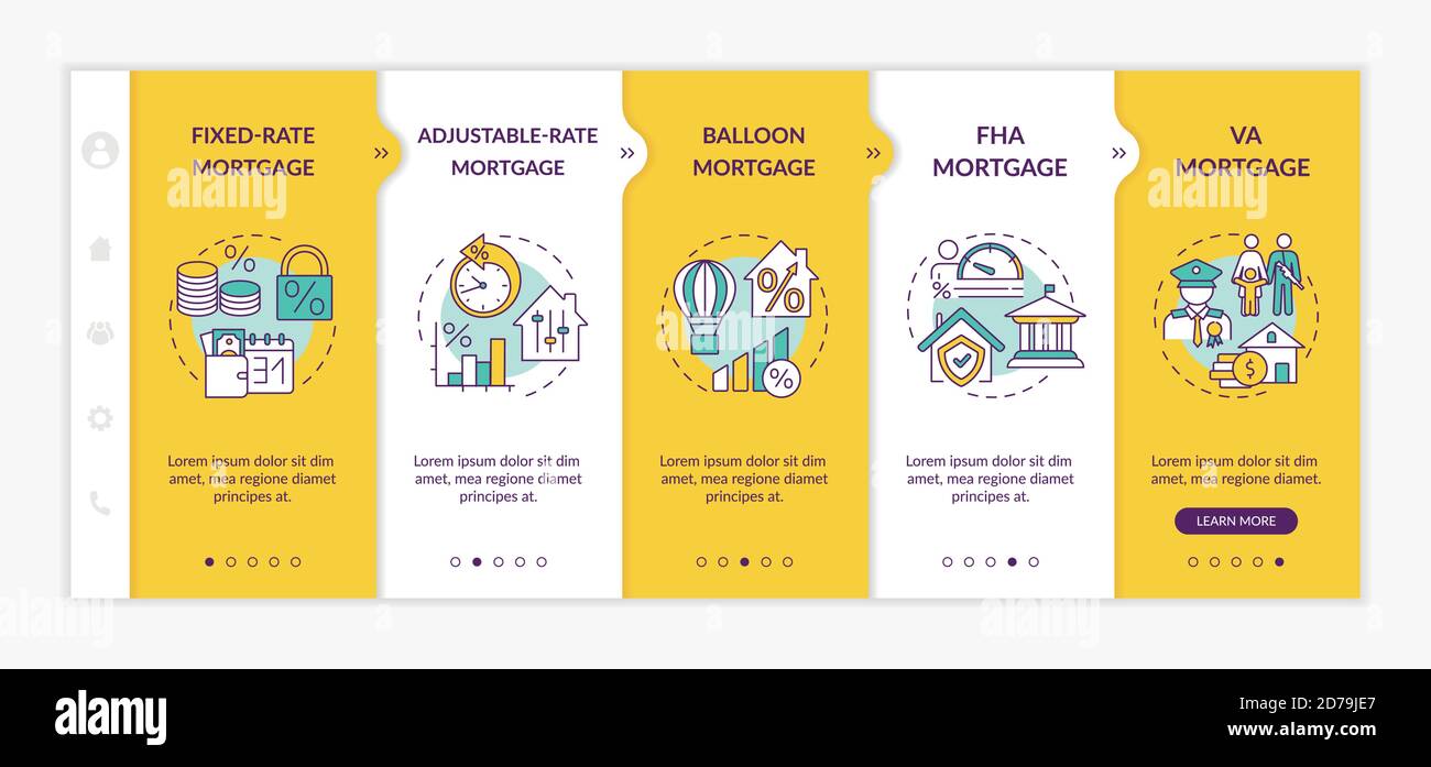 Mortgage loan types onboarding vector template Stock Vector