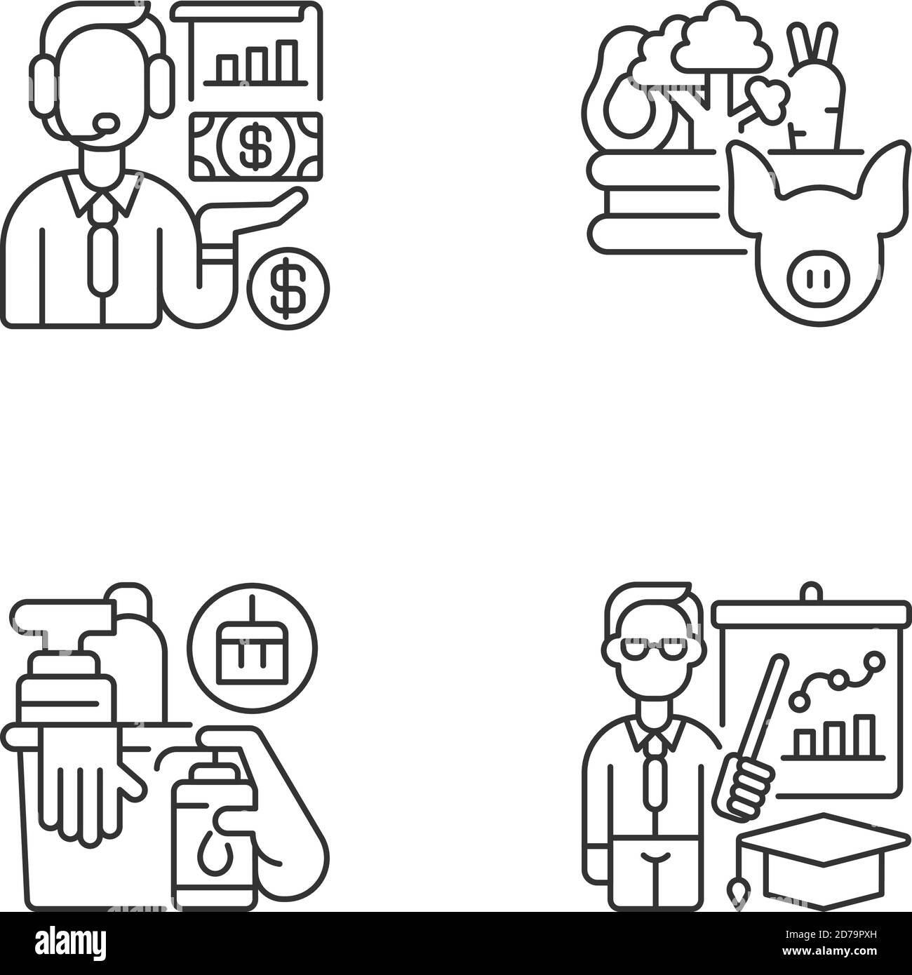 Basic public needs linear icons set Stock Vector