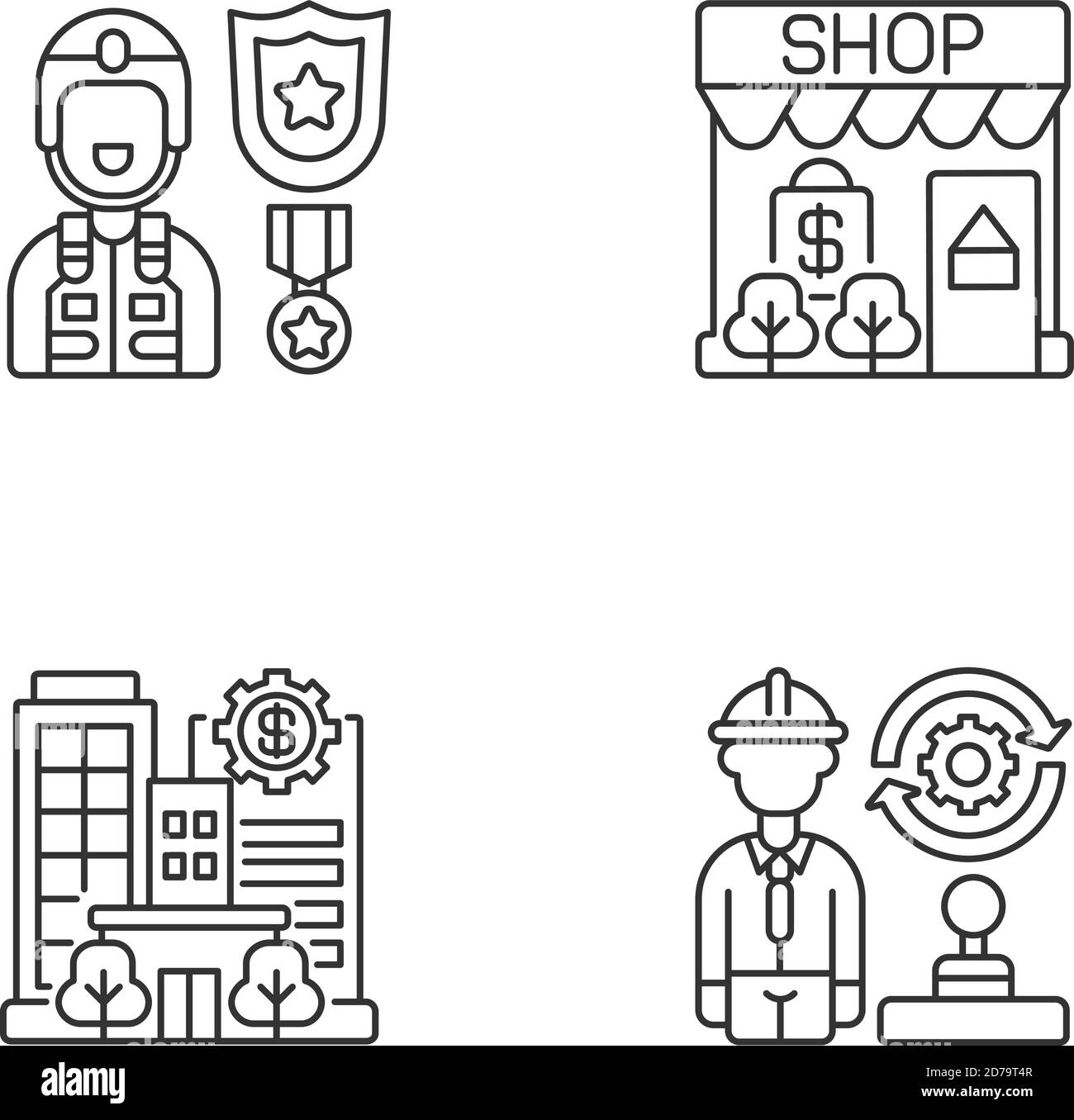 Vital services linear icons set Stock Vector