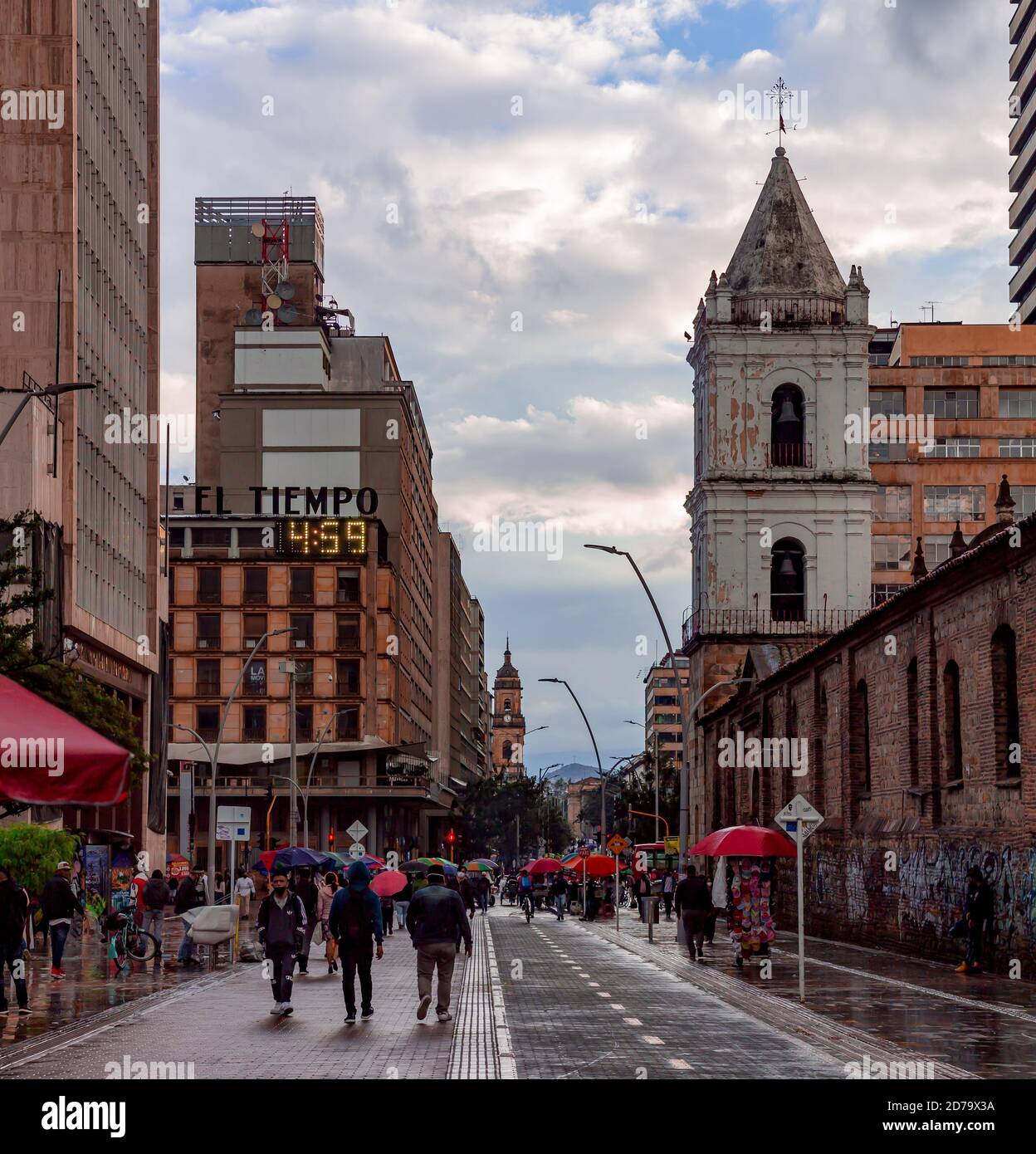 Carrera Séptima, a pedestrian street on 13th Street, in the background the  Cathedral in the Plaza de Bolívar Bogotá Colombia October 20, 2020 Stock  Photo - Alamy
