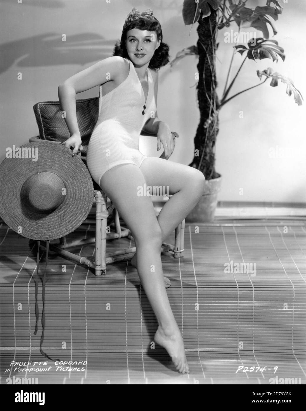 PAULETTE GODDARD Portrait in Swimsuit publicity for THE CAT AND THE ...