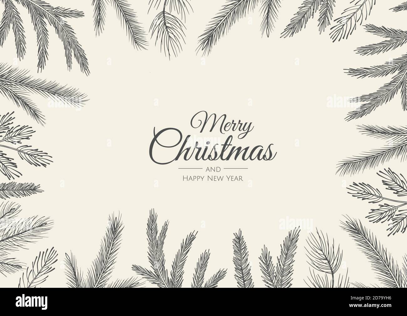 Merry Christmas greeting card with new years tree. Vector holiday ...
