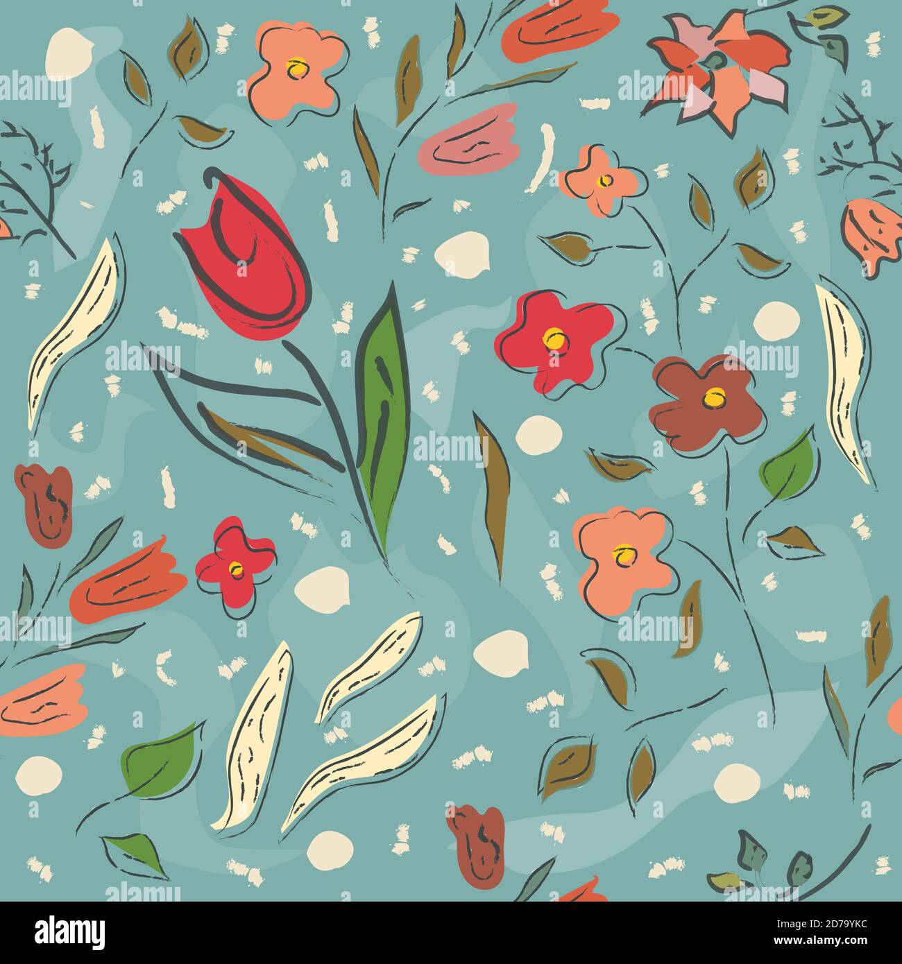 Floral Seamless Pattern. Hand Drawn. Vector Illustration Stock Vector ...