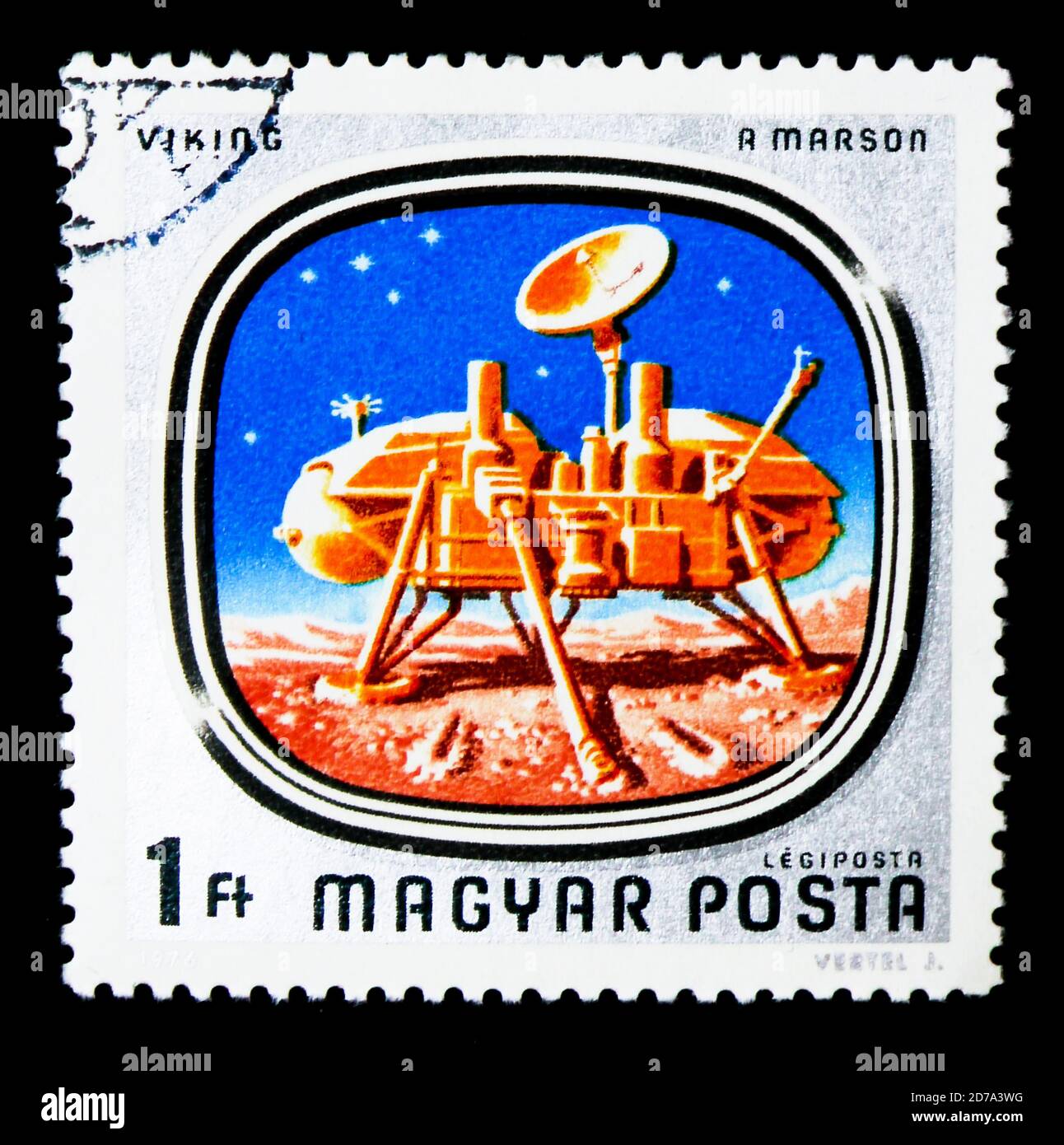MOSCOW, RUSSIA - NOVEMBER 26, 2017: A stamp printed in Hungary shows Viking on Mars, Space Research  serie, circa 1976 Stock Photo
