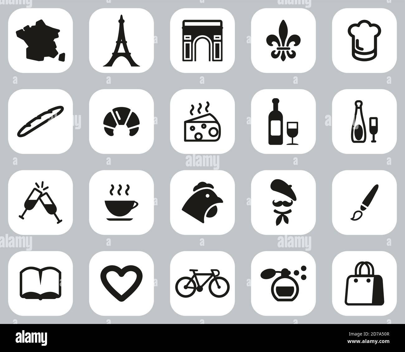 France Country & Culture Icons Black & White Flat Design Set Big Stock ...