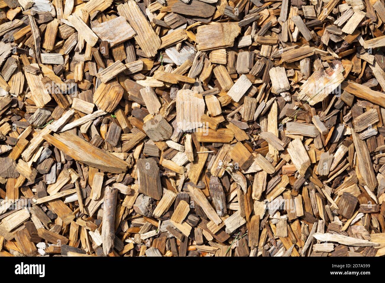 Close view of wood chips used for a playground surface. Stock Photo