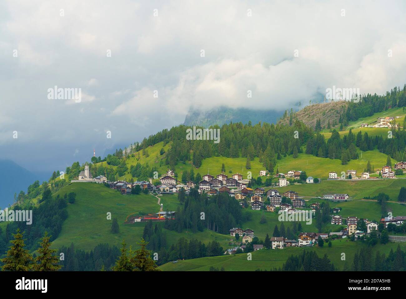Mountain landscape at summer along the road to Selva di Cadore, Dolomites, Belluno province, Veneto, Italy. Stock Photo