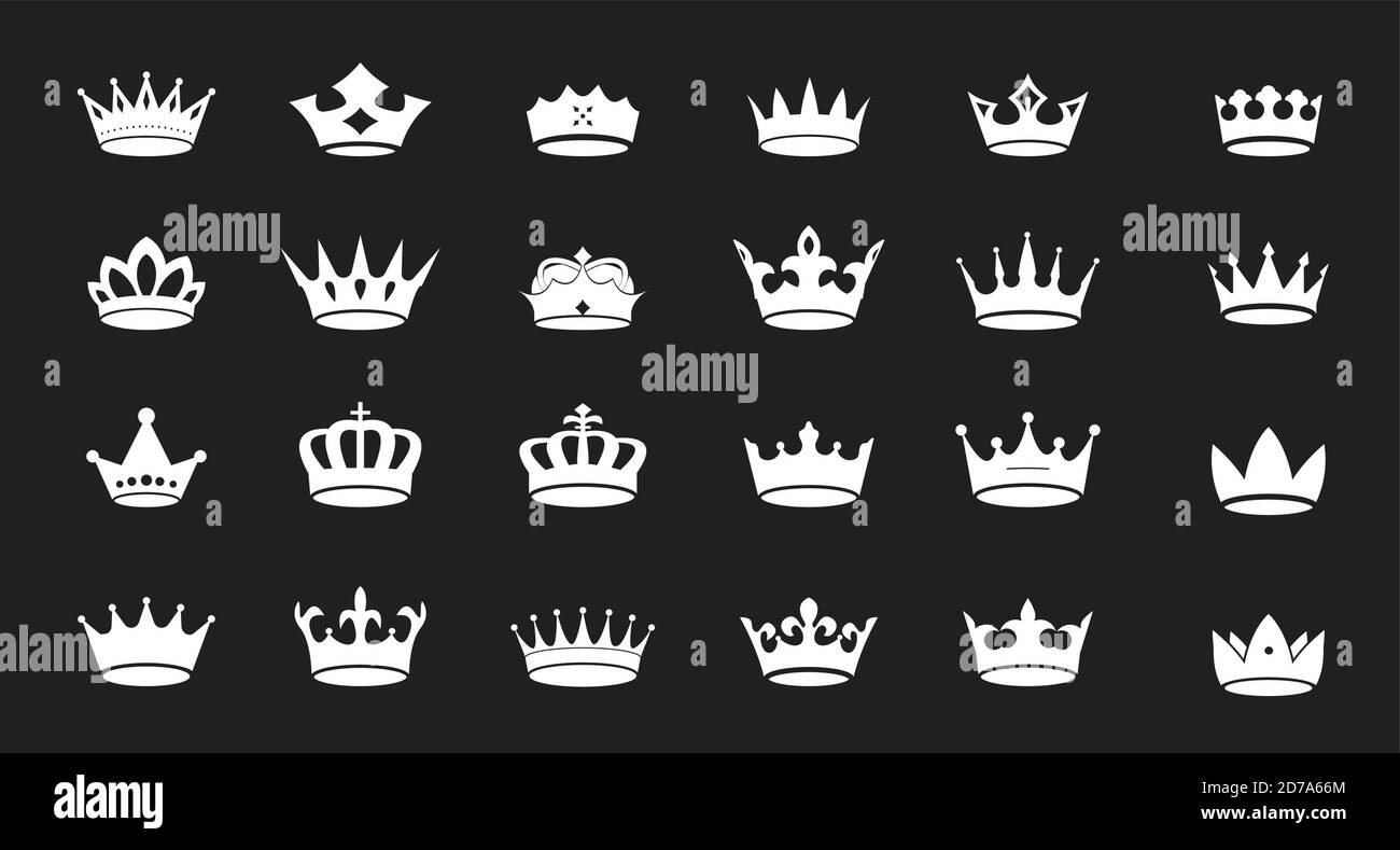 Set of white vector king crowns icon on black background. Vector  Illustration. Emblem, icon and Royal symbols Stock Vector Image & Art -  Alamy