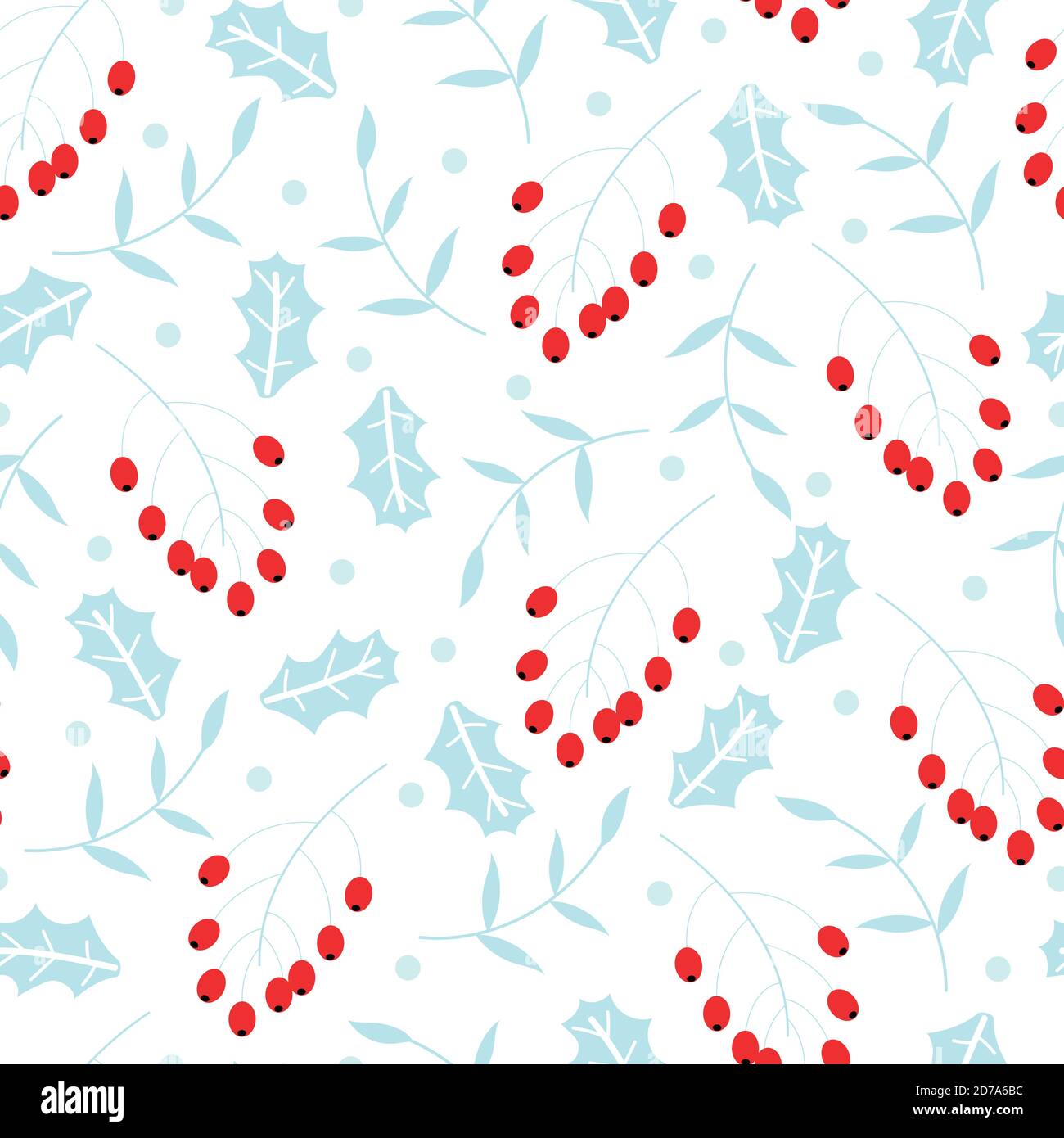 Christmas leaves and berries seamless pattern Stock Vector