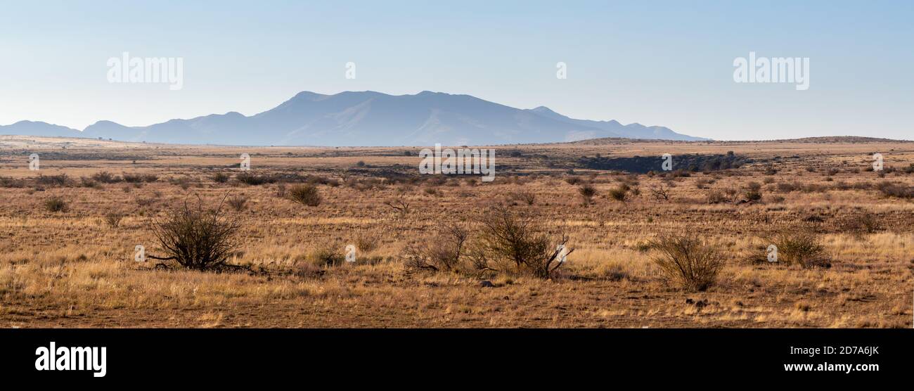 The New River Mountains rising up beyond an open and arid table land. Agua Fria National Monument, Arizona Stock Photo