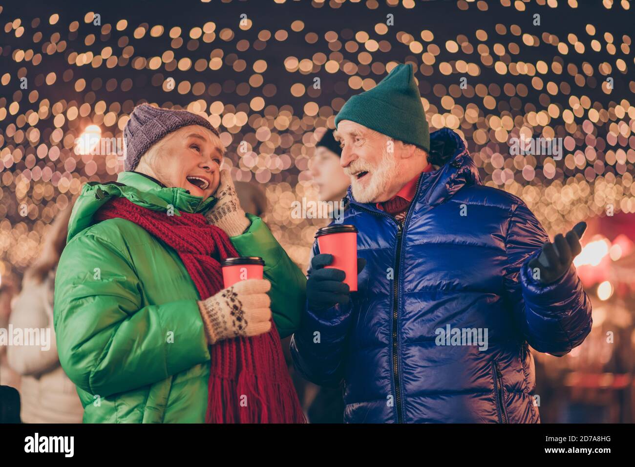 White grey hair dream two old people woman man have x-mas christmas date speak talk funny jokes hold takeout beverage eggnog mug under lights outdoors Stock Photo - Alamy White grey hair dream two old people woman man have x-mas christmas date speak talk funny jokes hold takeout beverage eggnog mug under lights outdoors Stock Photo - Alamy