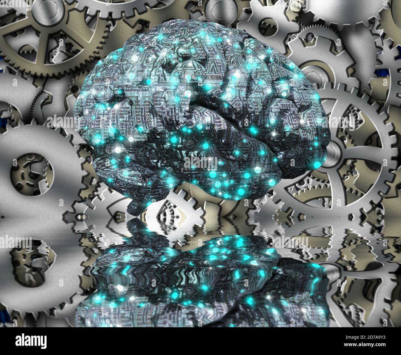 Machine Brain and Cog wheels Stock Photo - Alamy
