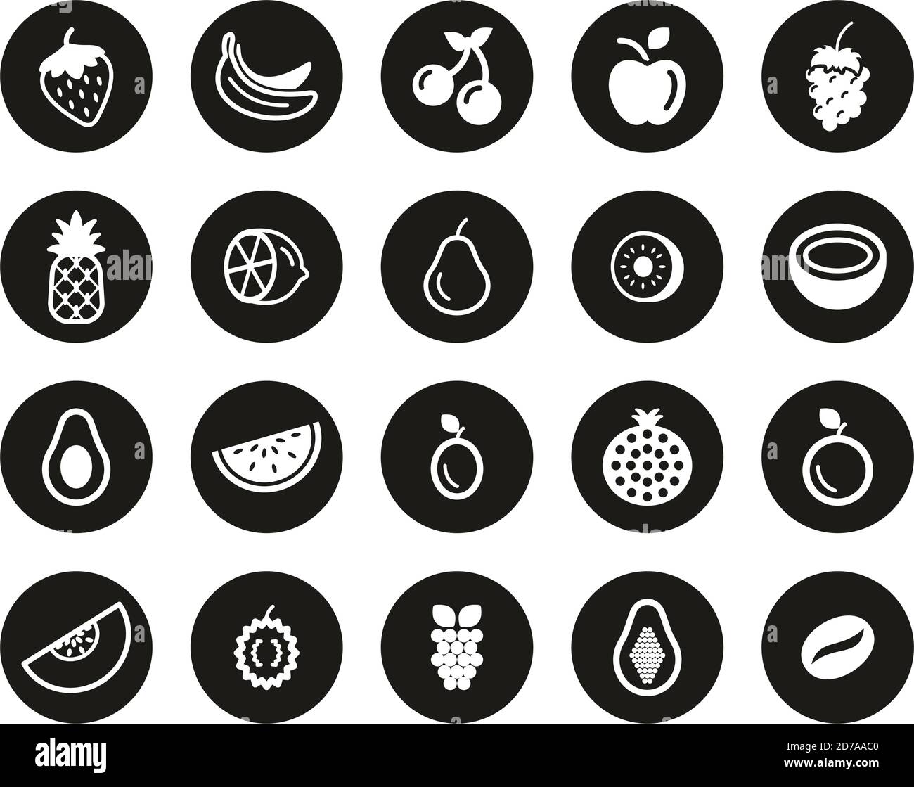 Fruit Or Fruits Icon White On Black Flat Design Circle Set Big Stock ...