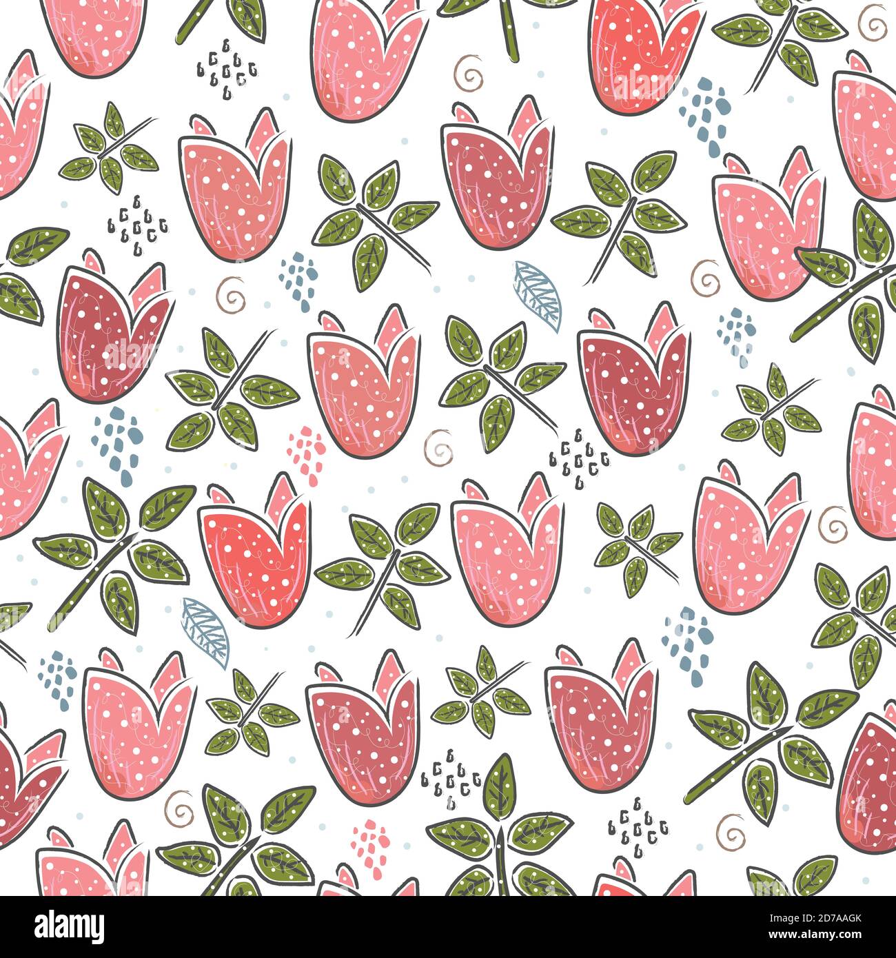 Seamless Pattern with Cute Flowers. Hand Drawn Scandinavian Style ...