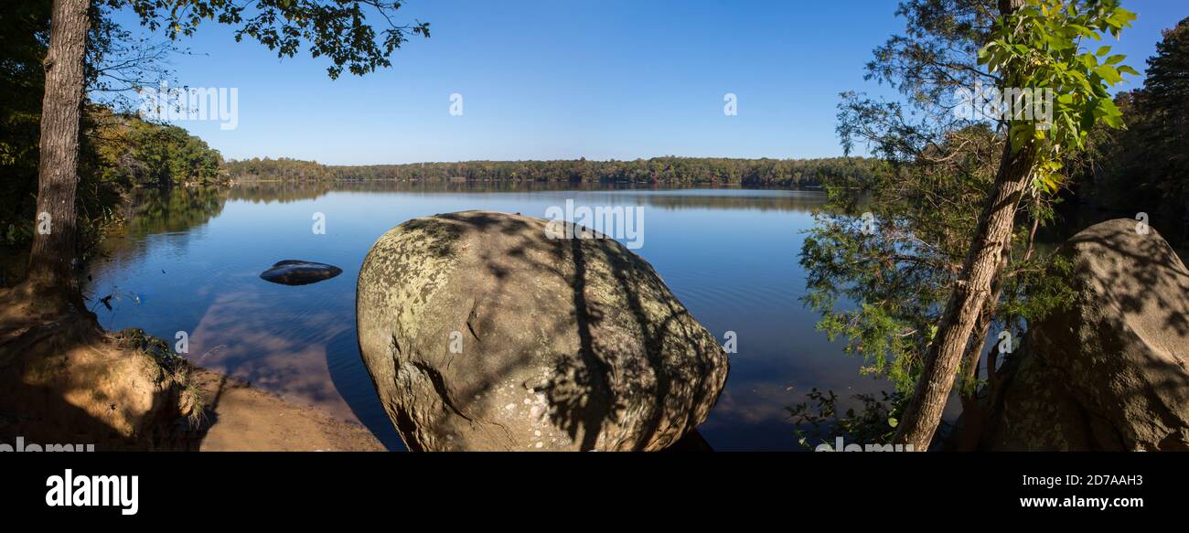 A wide panoramic view of North Carolina's Mountain Island Lake in
