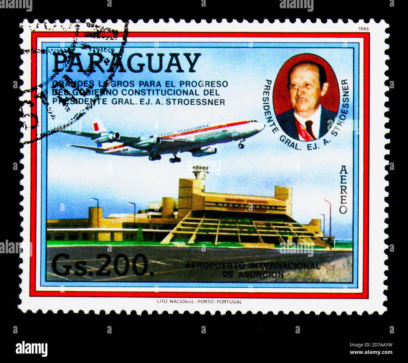 MOSCOW, RUSSIA - NOVEMBER 26, 2017: A stamp printed in Paraguay shows Asuncion International Airport, Development Projects serie, circa 1985 Stock Photo
