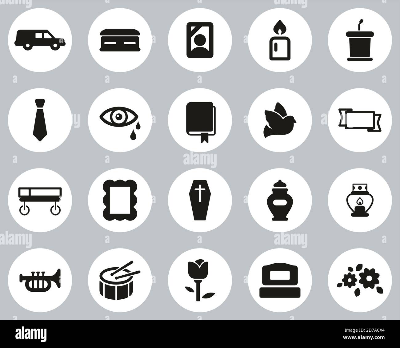 Funeral Or Funeral Ceremony Icons Black & White Flat Design Circle Set ...