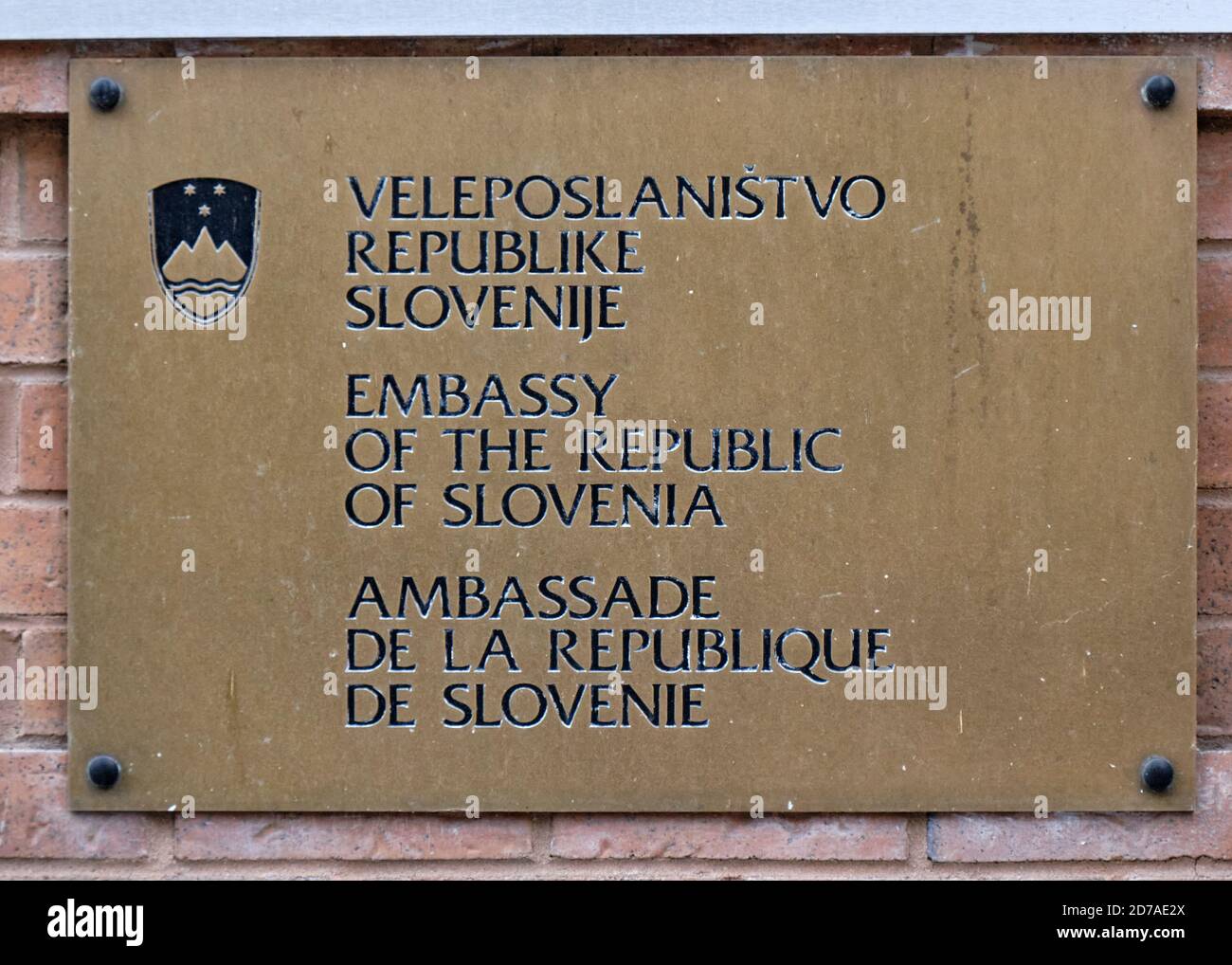 Plaque at entrance of the Embassy of the Republic of Slovenia in Ottawa,  canada Stock Photo - Alamy