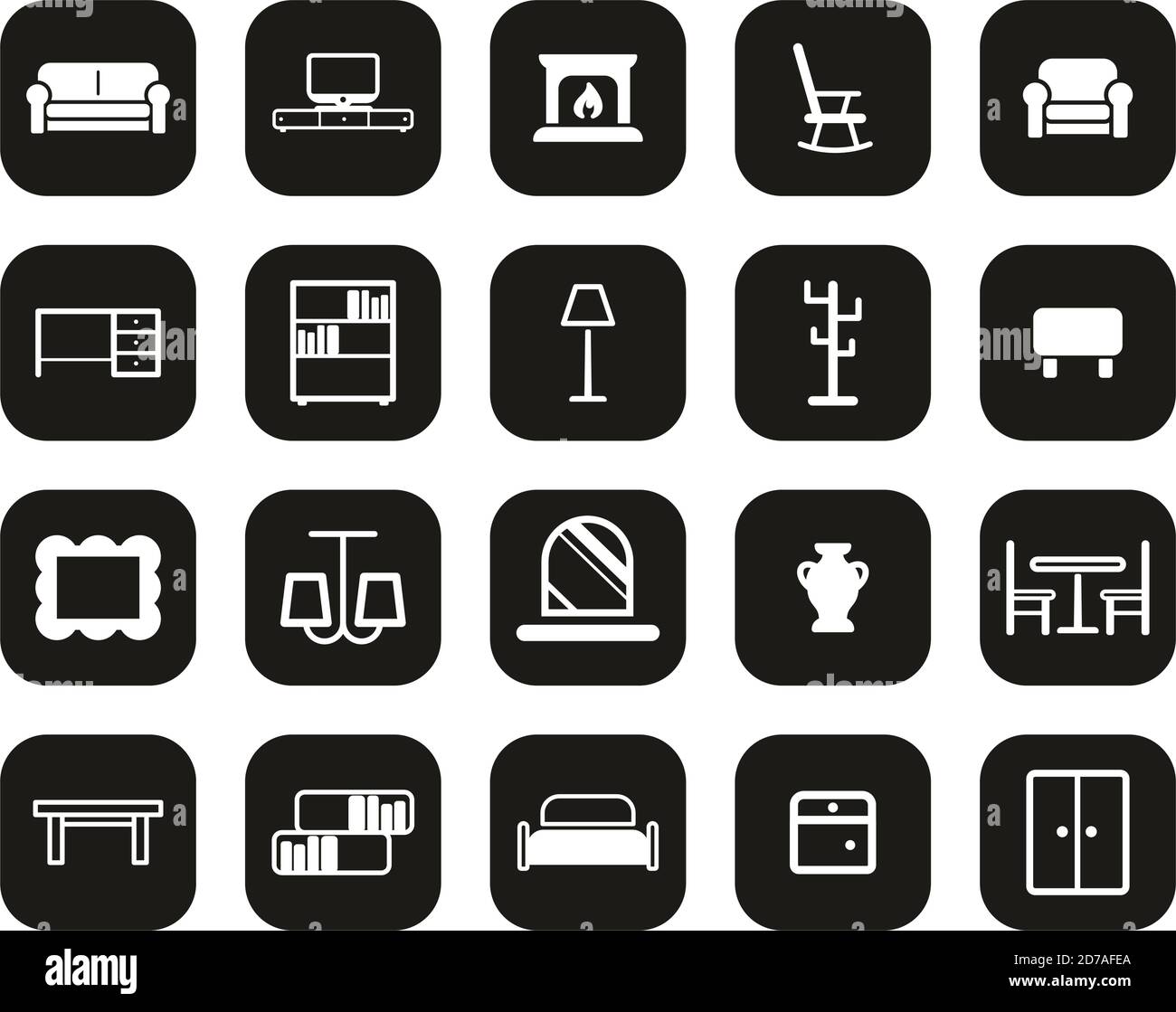 Furniture Icons White On Black Flat Design Set Big Stock Vector Image ...