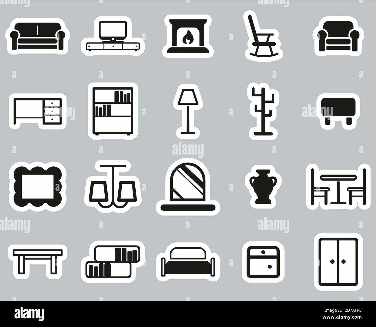 Furniture Icons Black & White Set Sticker Big Stock Vector Image & Art