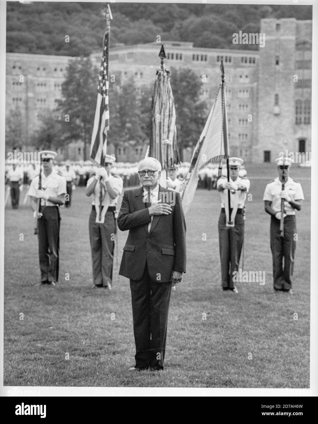 Senator Barry Goldwater at the US Military Academy at West Point on October 8, 1987. Goldwater received the Sylvanus Thayer Award.  Photo by Francis Specker Stock Photo