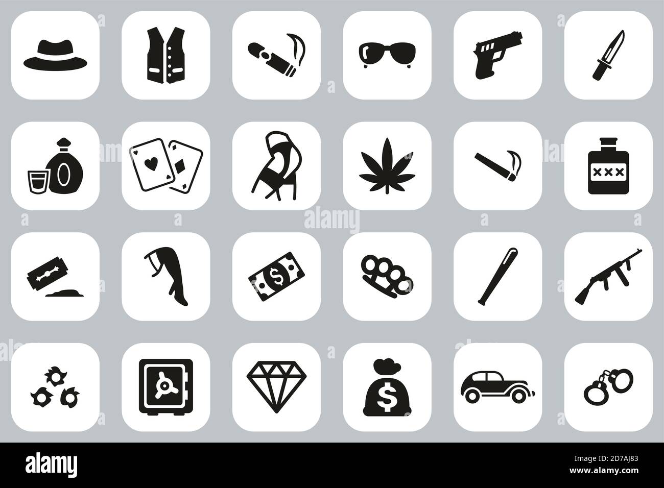 Gangster Lifestyle Icons Black & White Flat Design Set Big Stock Vector ...